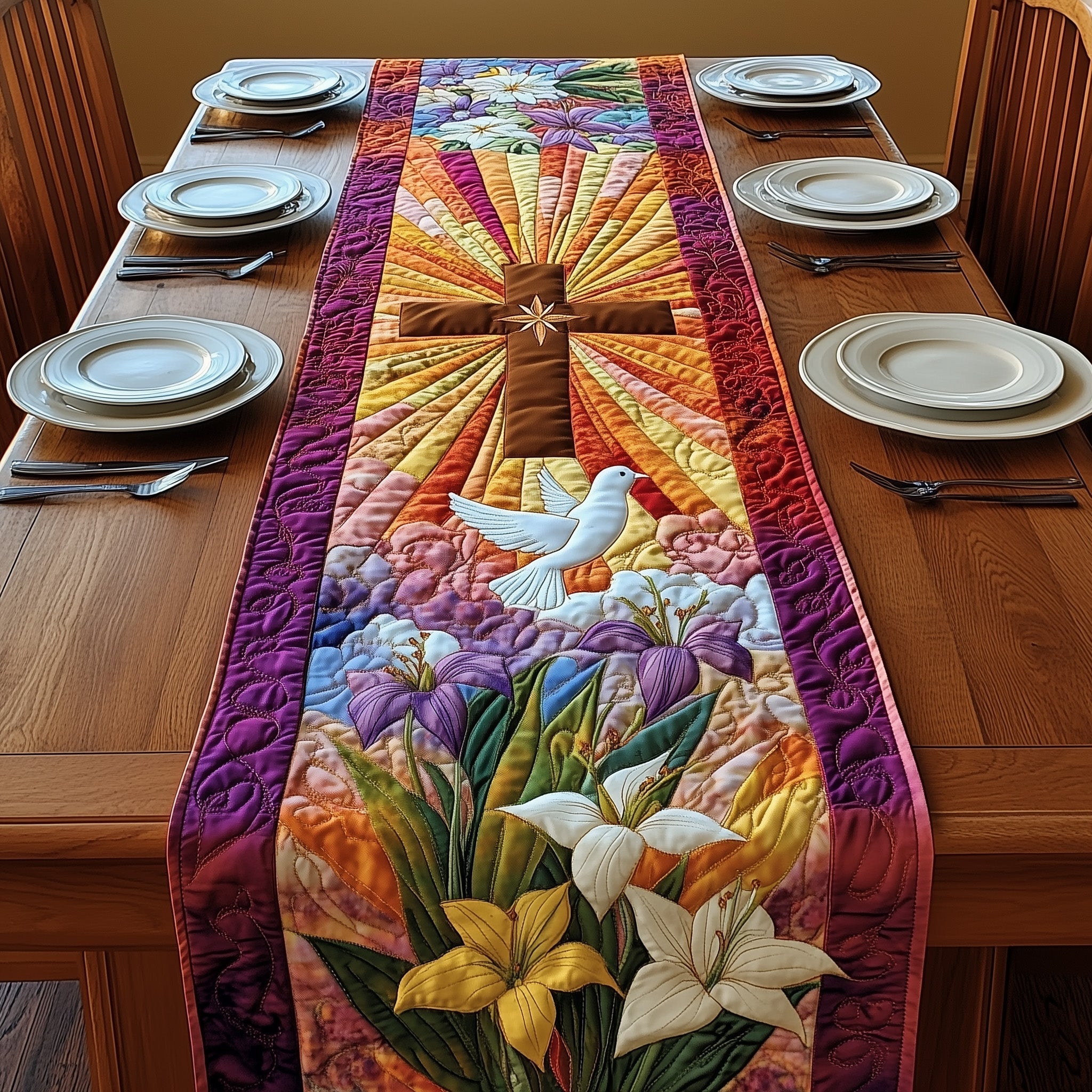Easter Blessings Quilted Table Runner Bunny Table Decor Easter Gifts For Women