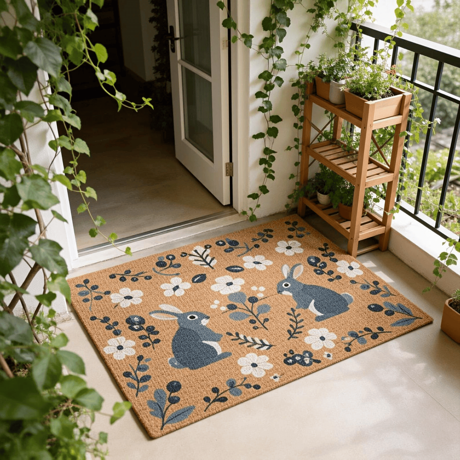 Easter Bunny Doormat Cute Spring Rabbit With Flowers Welcome Festive Easter Decor