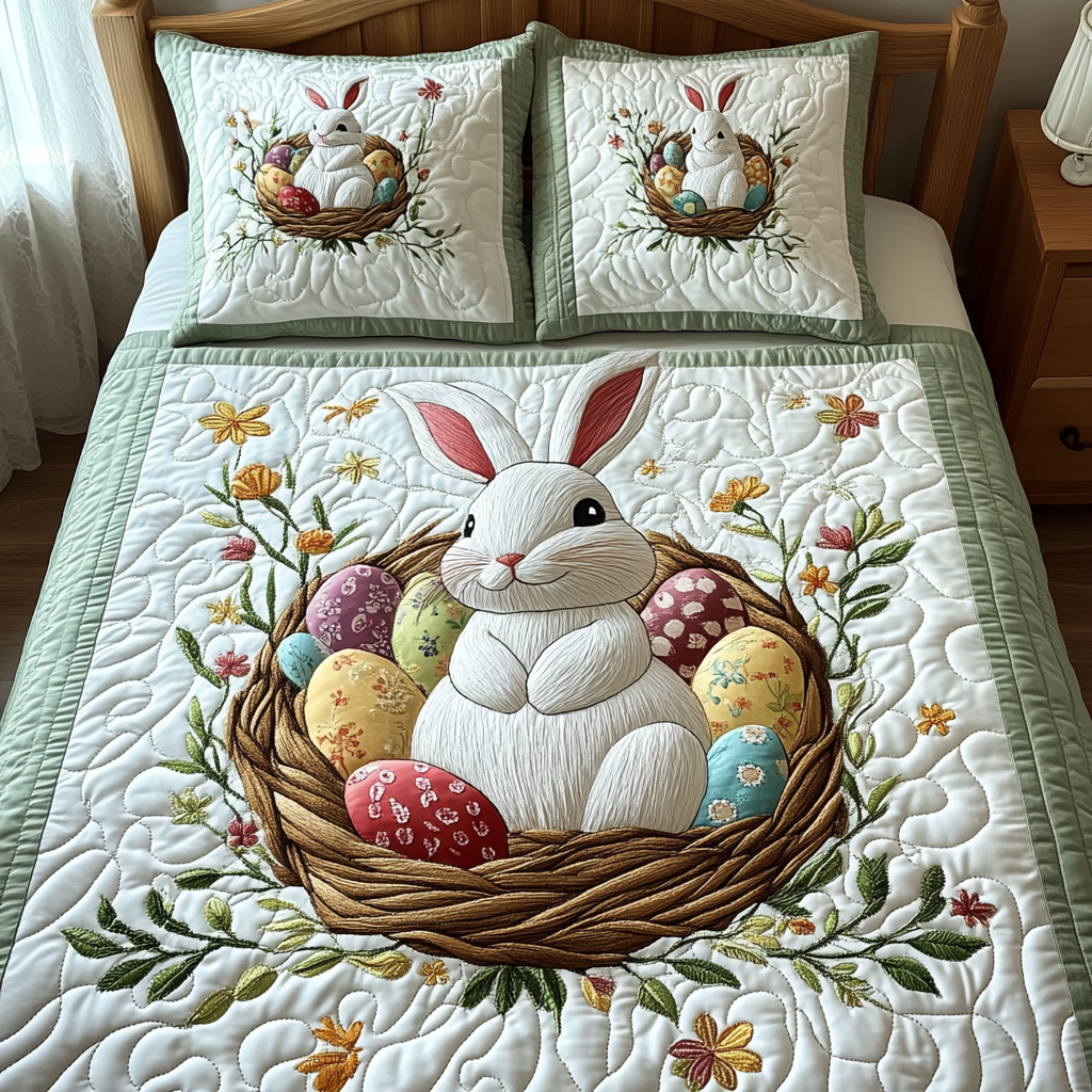 Easter Bunny Quilted Bedding Set Best King Bed Sheets Cute Easter Gifts For Teen