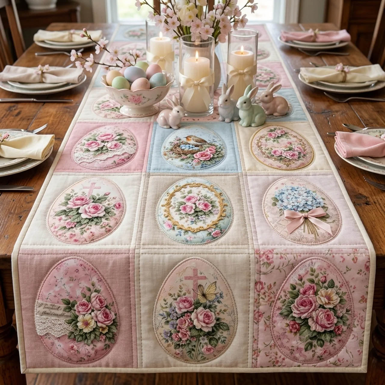 Easter Bunny Quilted Table Runner Easter Dinner Decor Easter Gifts For Adults