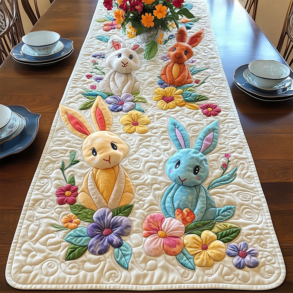 Easter Bunny Quilted Table Runner Easter Spring Table Decorations Happy Easter Decorations