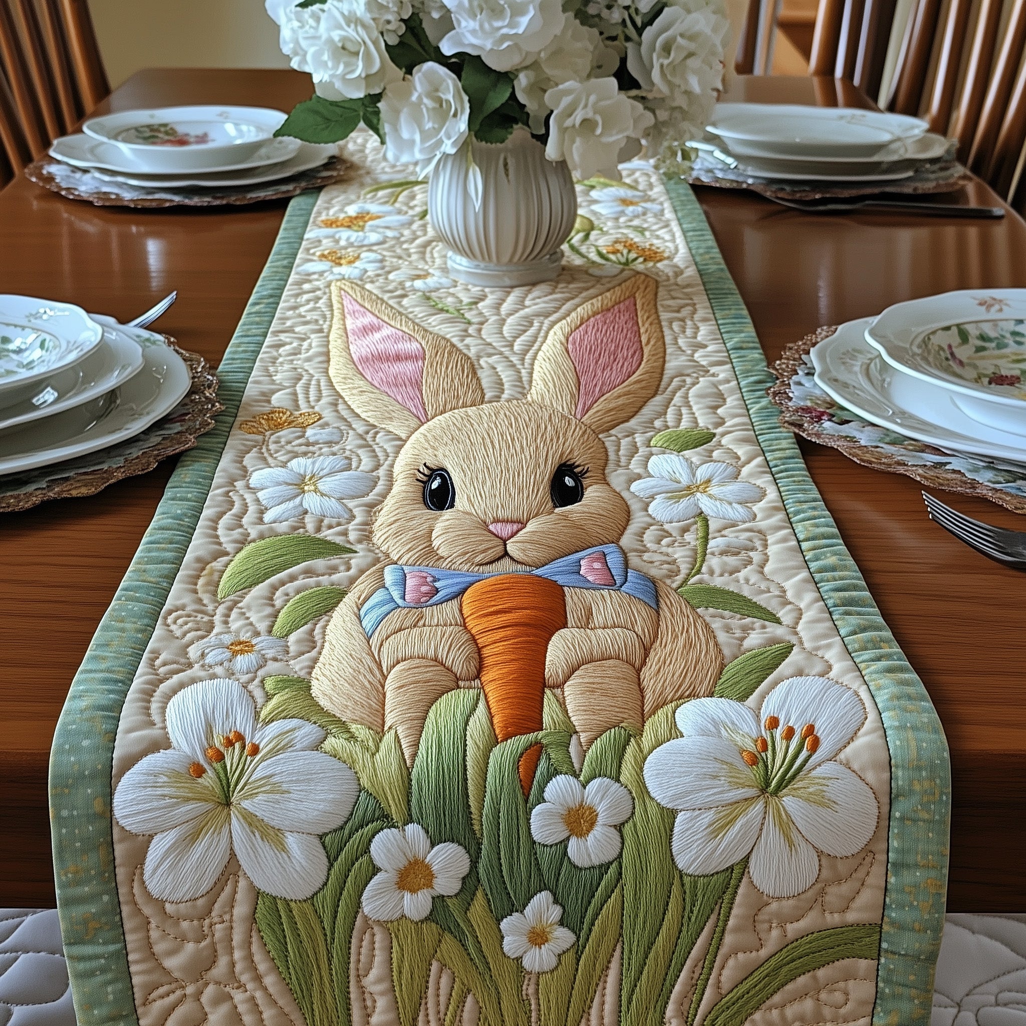 Easter Bunny Quilted Table Runner Easter Spring Table Decorations Rabbit Gifts For Adults