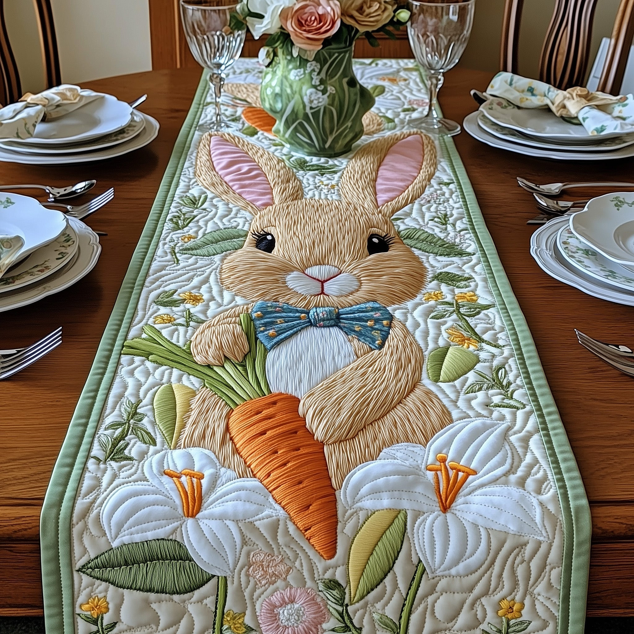 Easter Bunny Quilted Table Runner Easter Sunday Table Decorations Bunny Rabbit Presents