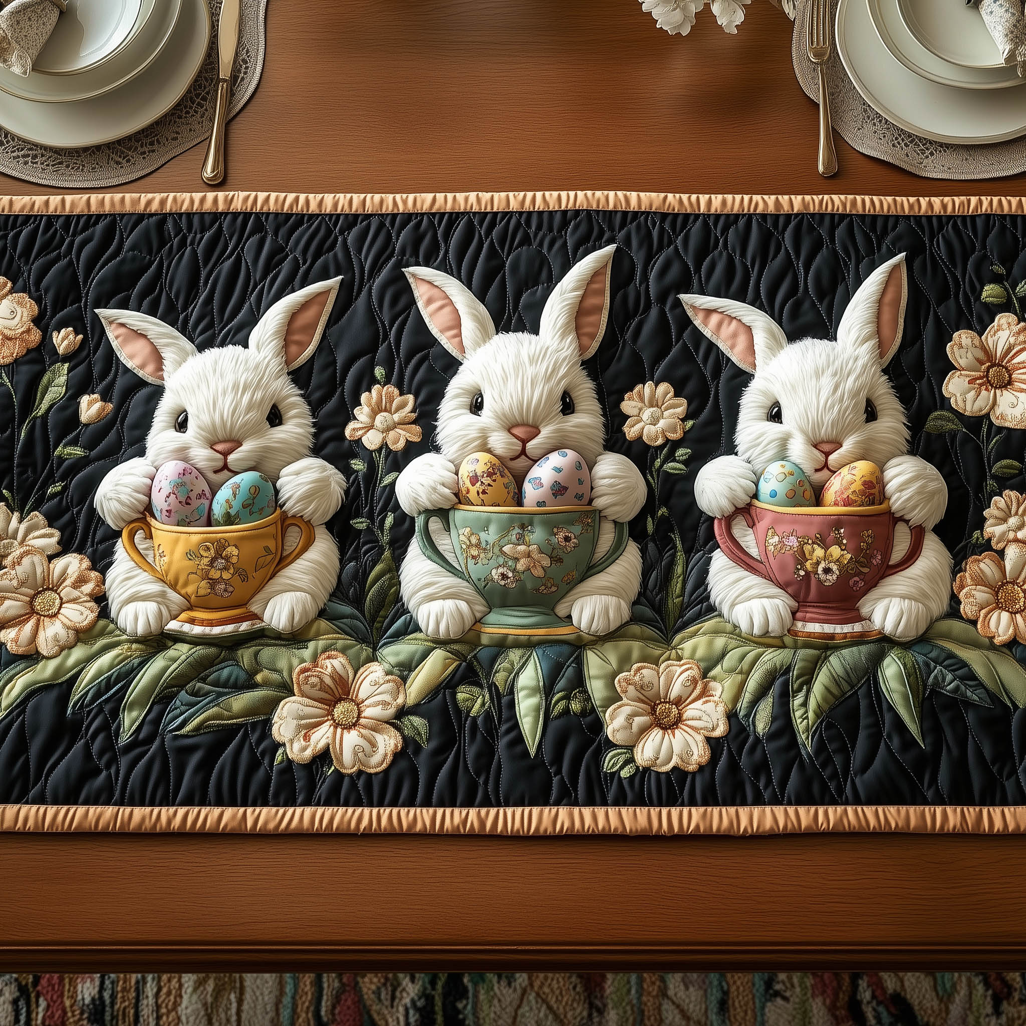 Easter Bunny Quilted Table Runner Easter Sunday Table Decorations Rabbit Gifts For Rabbit Lovers