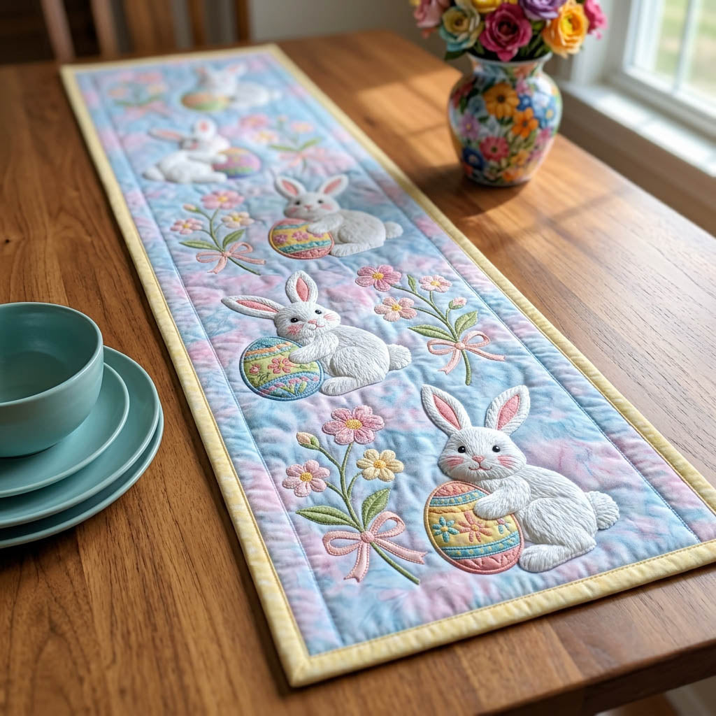 Easter Bunny Quilted Table Runner Easter Table Decor Unique Easter Gifts