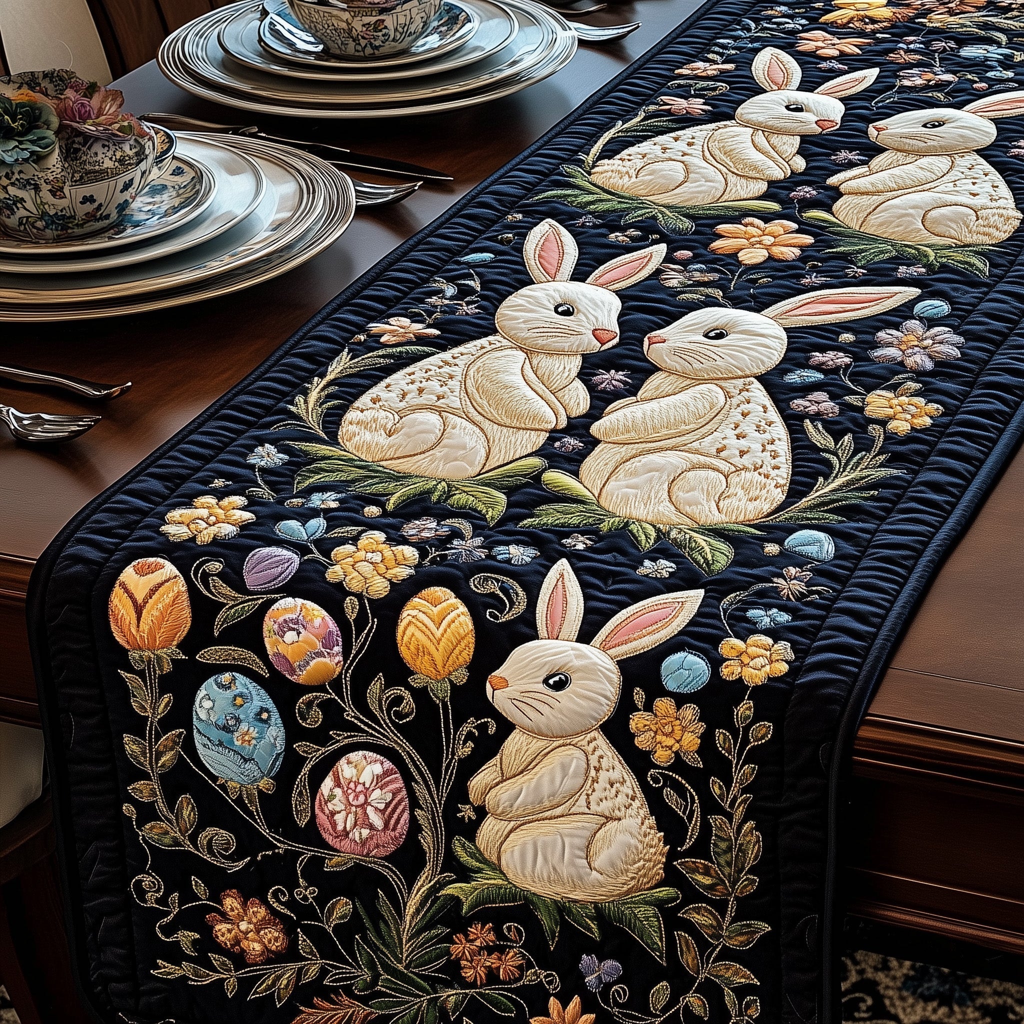 Easter Bunny Quilted Table Runner Easter Table Runner Ideas Gift For Rabbit Lover
