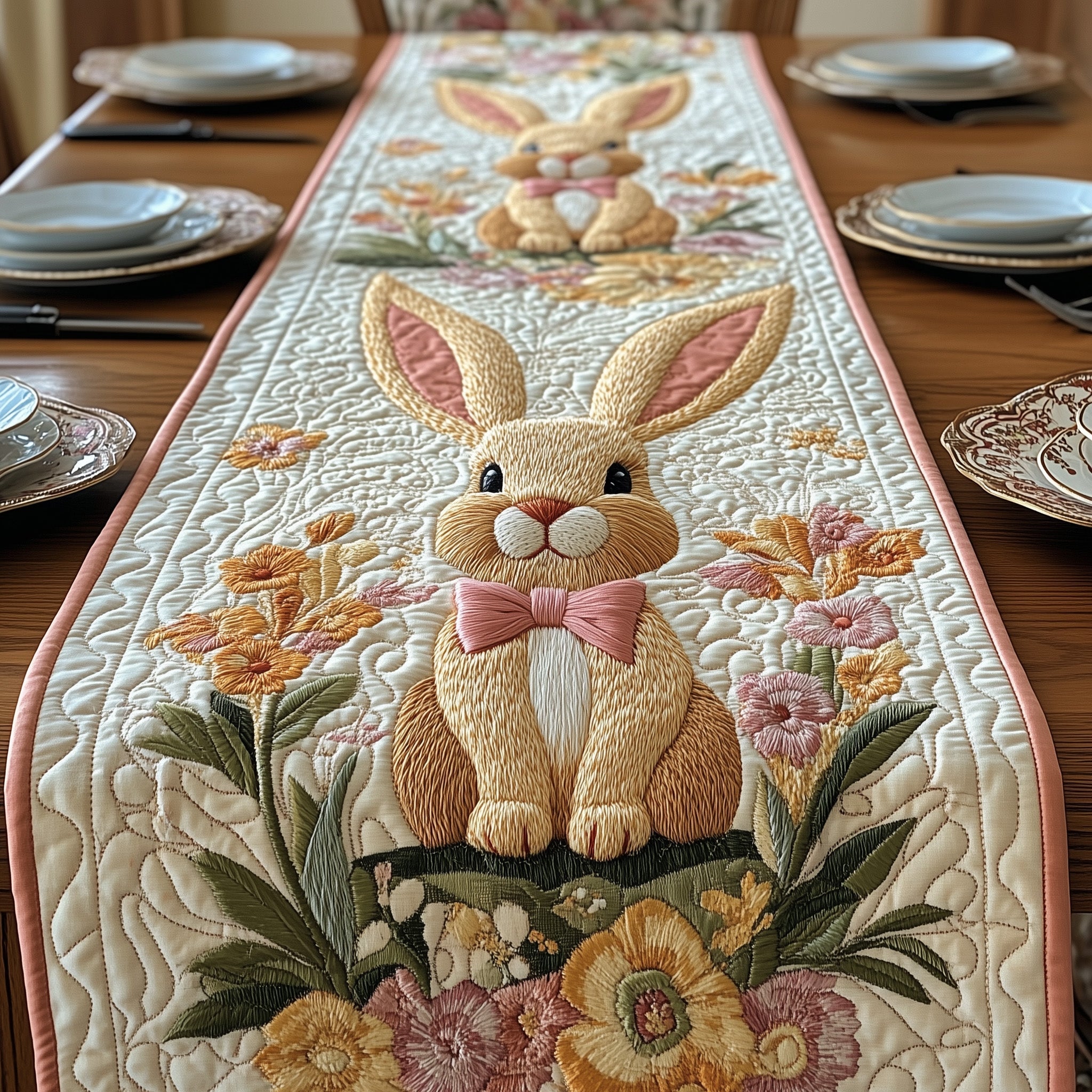 Easter Bunny Quilted Table Runner Happy Easter Table Runner Presents For Rabbit Lovers