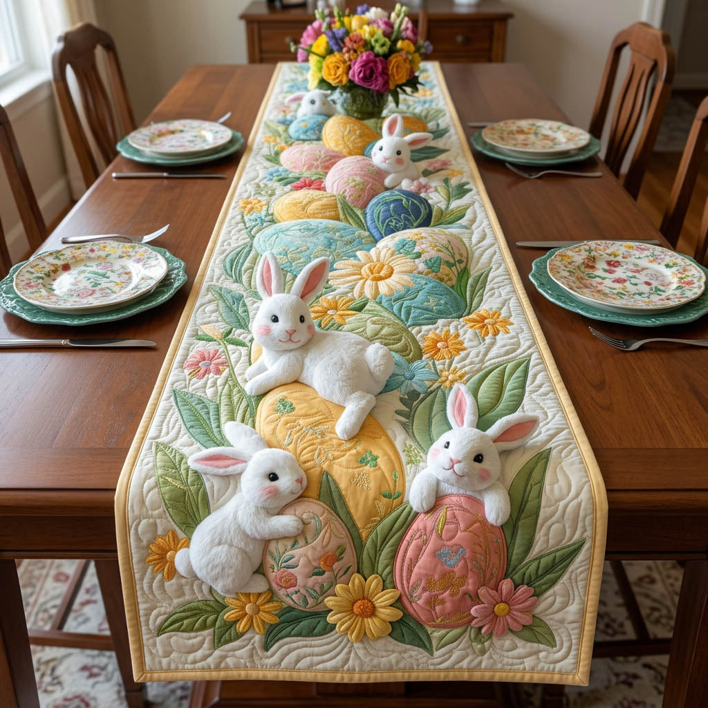 Easter Bunny Quilted Table Runner He Is Risen Table Decor Easter Gifts To Send