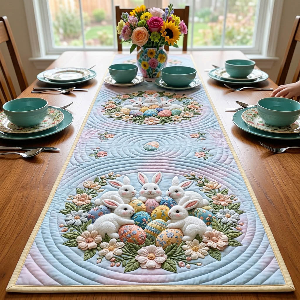 Easter Bunny Quilted Table Runner Holiday Dining Table Decor Best Easter Themed Gifts
