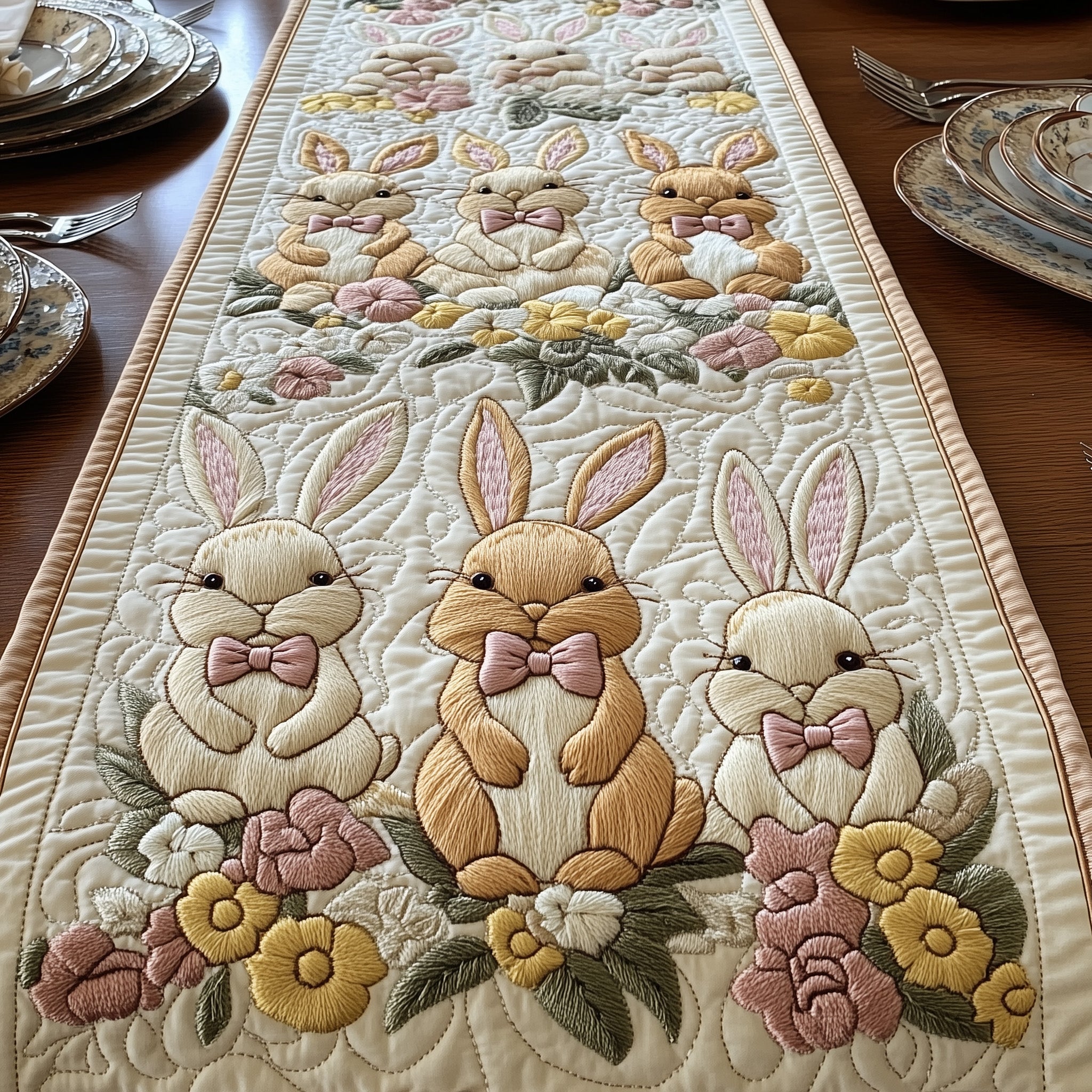 Easter Bunny Quilted Table Runner Holiday Dining Table Decor Gifts For Bunny Owners