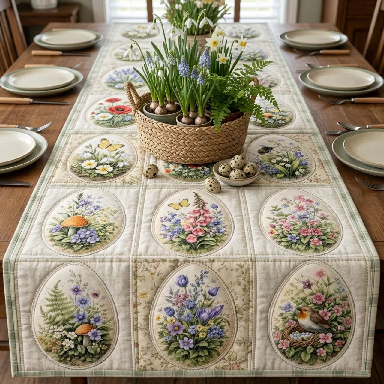 Easter Bunny Quilted Table Runner Holiday Runner Dining Easter Gifts For Family