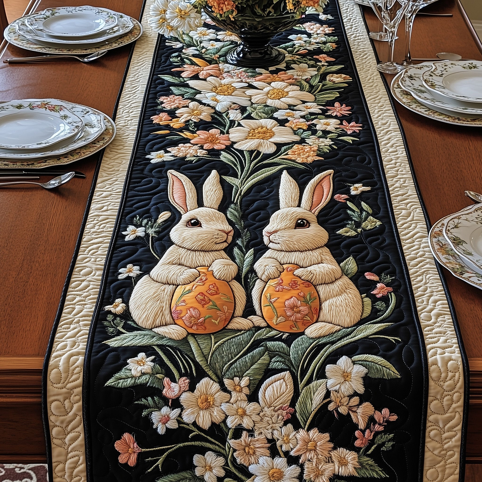 Easter Bunny Quilted Table Runner Religious Easter Table Decorations Christmas Presents For Rabbits
