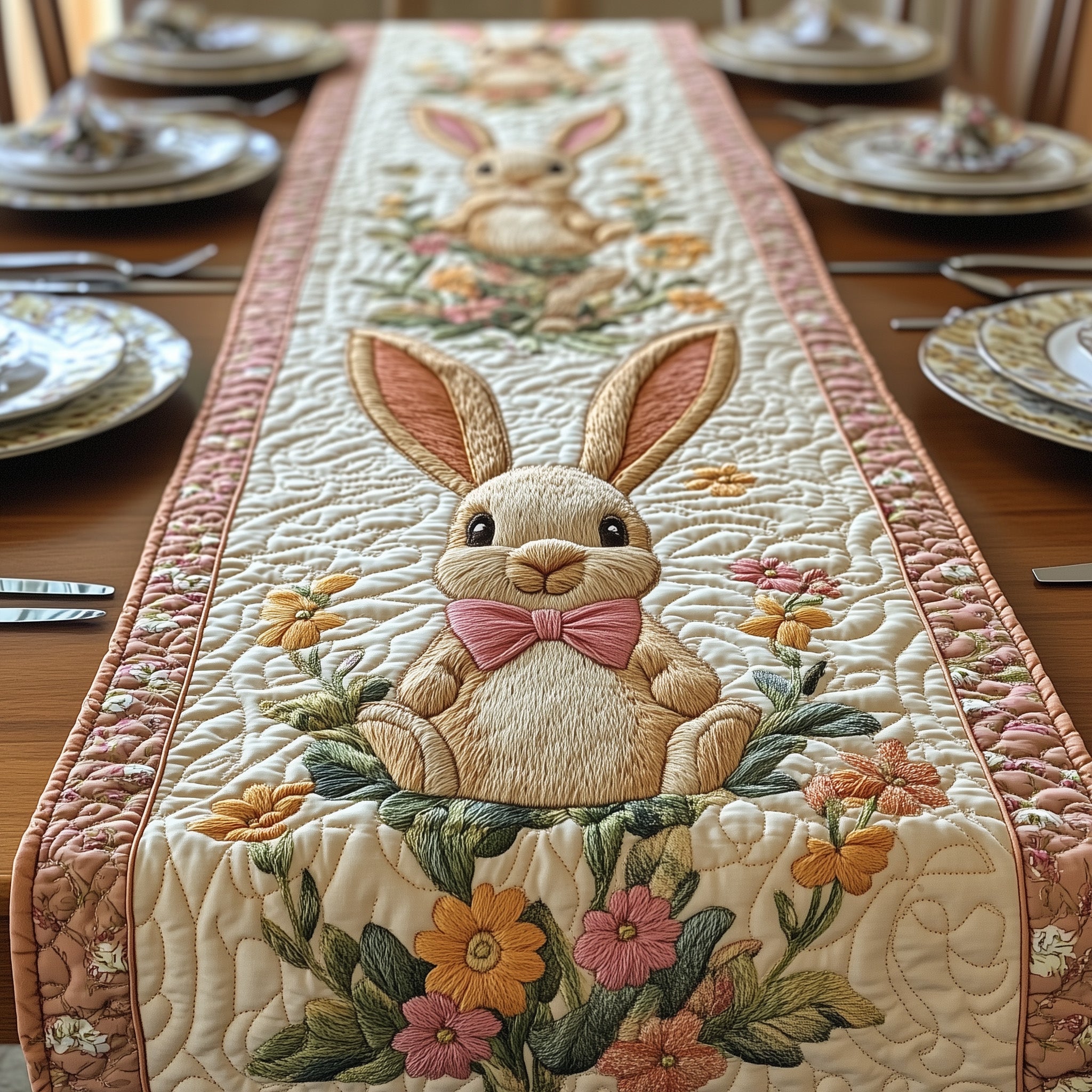 Easter Bunny Quilted Table Runner Spring Easter Table Runner Rabbits Gifts