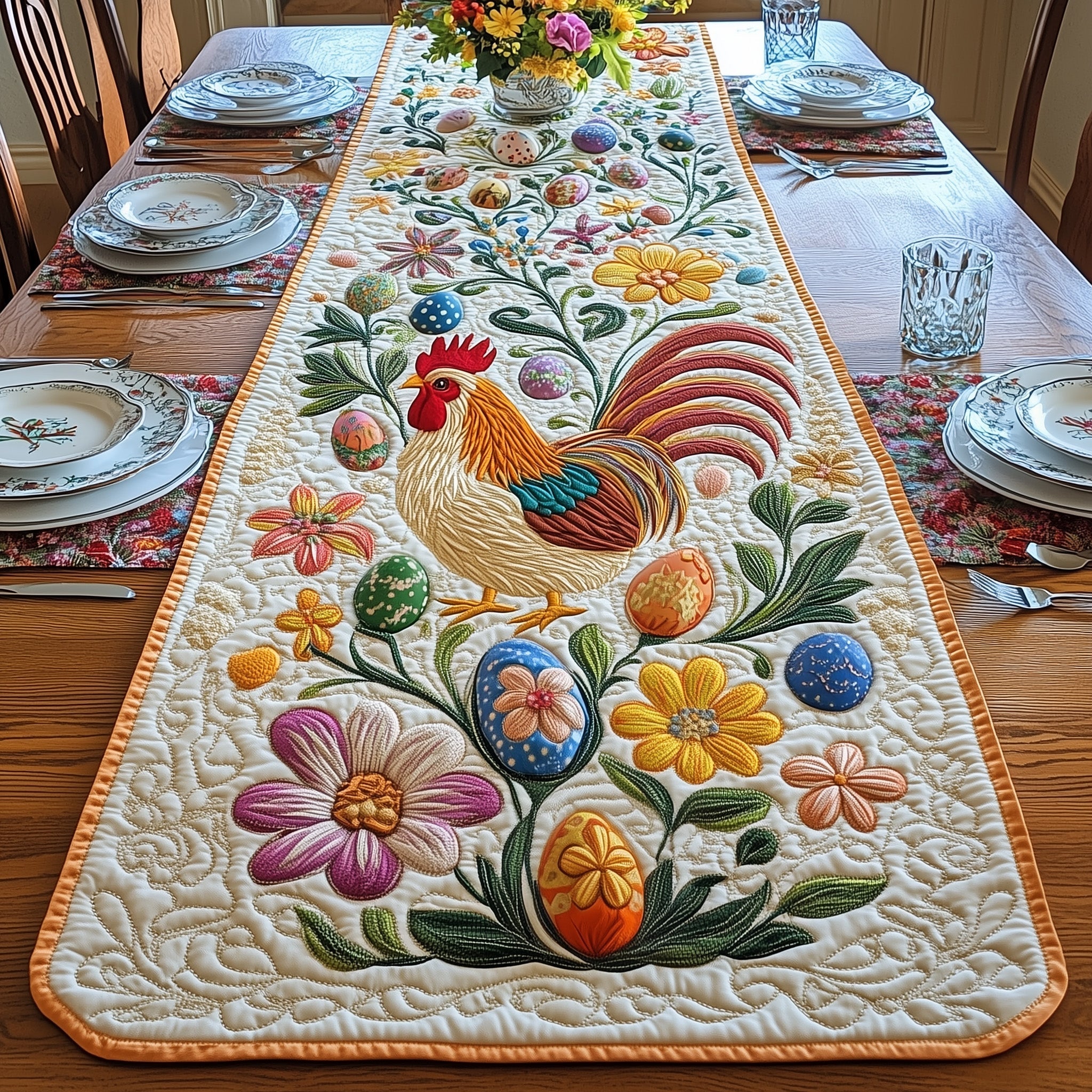 Easter Chicken Quilted Table Runner Easter Dinner Decor Easter Holiday Gift Items