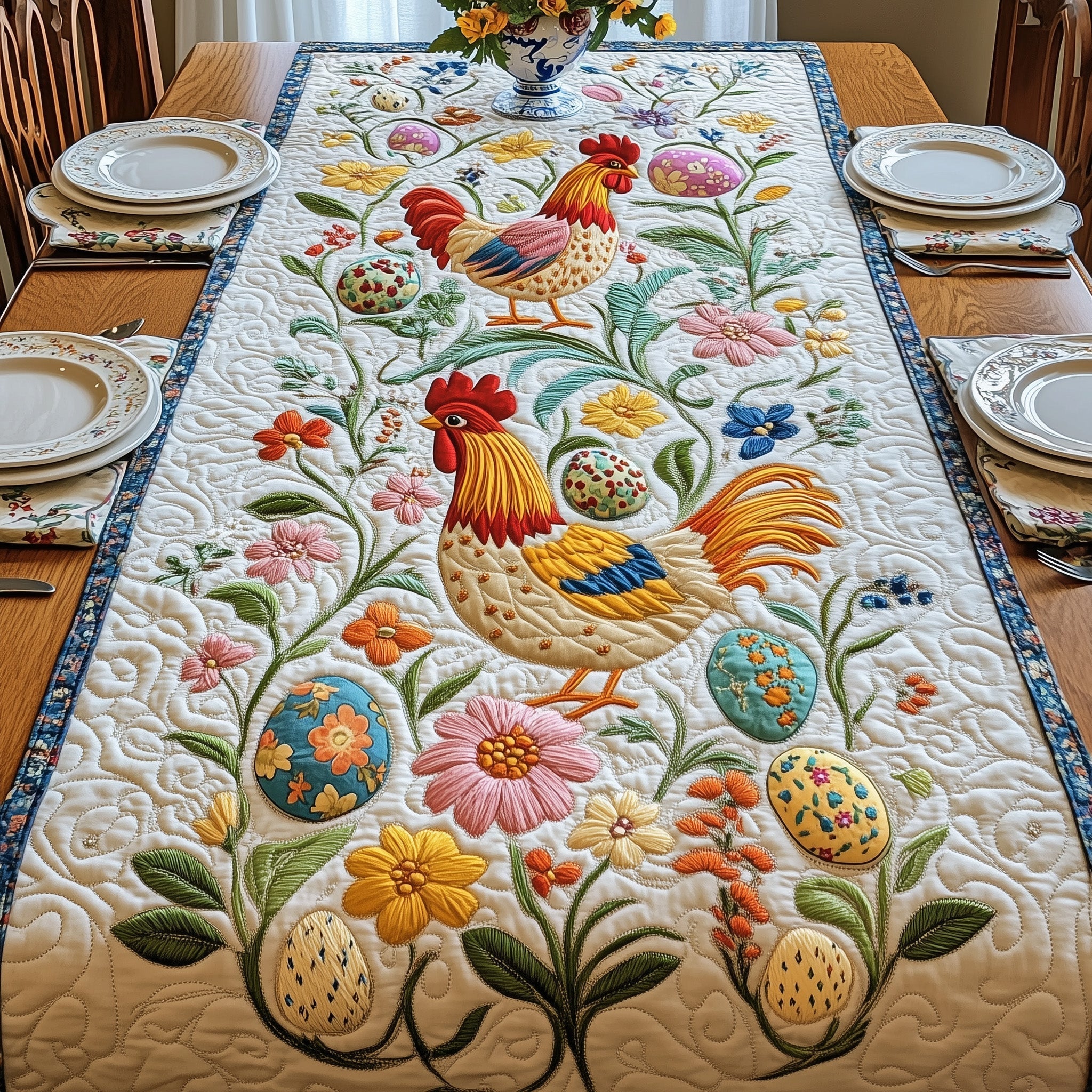 Easter Chicken Quilted Table Runner Easter Table Decor Best Easter Gifts For Adults