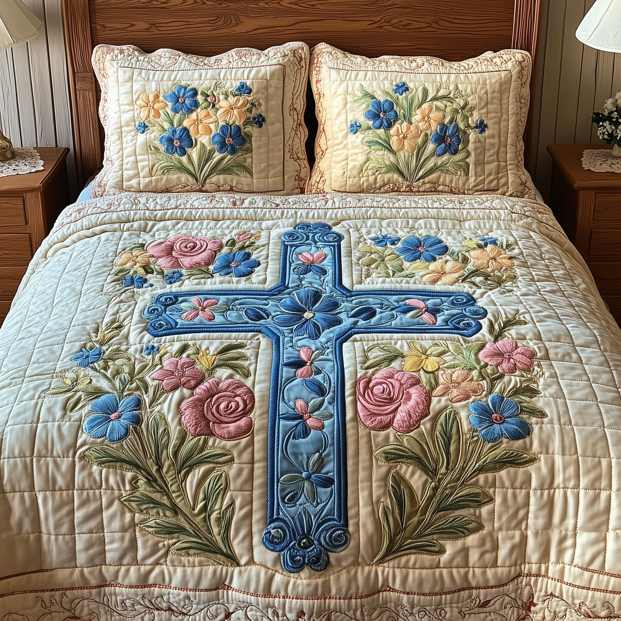 Easter Cross Quilted Bedding Set Quilt Comforter Sets Cute Easter Gifts For Wife
