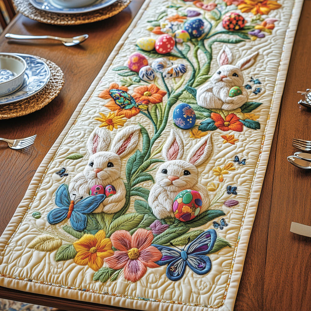 Easter Day Bunny Charm Quilted Table Runner Holiday Runner Dining Easter Gifts For Adults