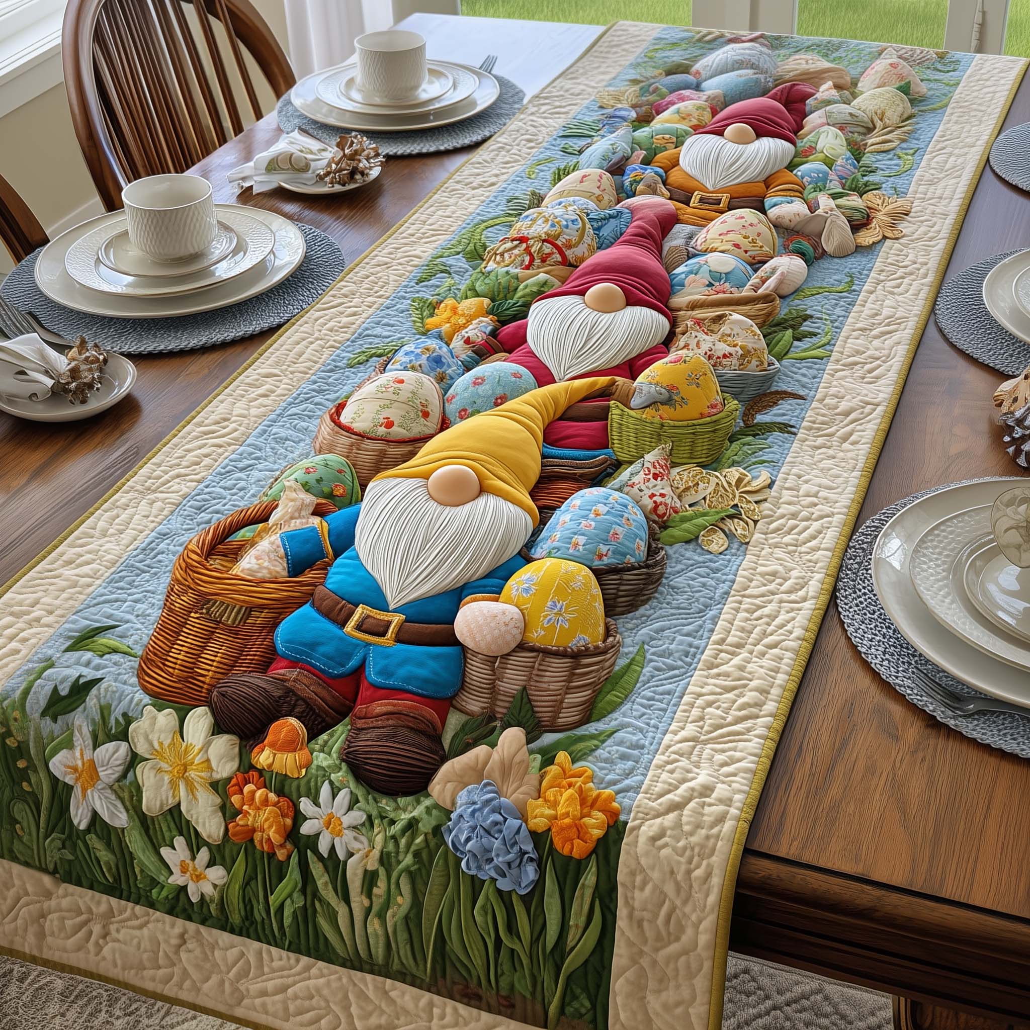 Easter Gnomes Quilted Table Runner Elegant Holiday Decor Cute Easter Gifts For Teen