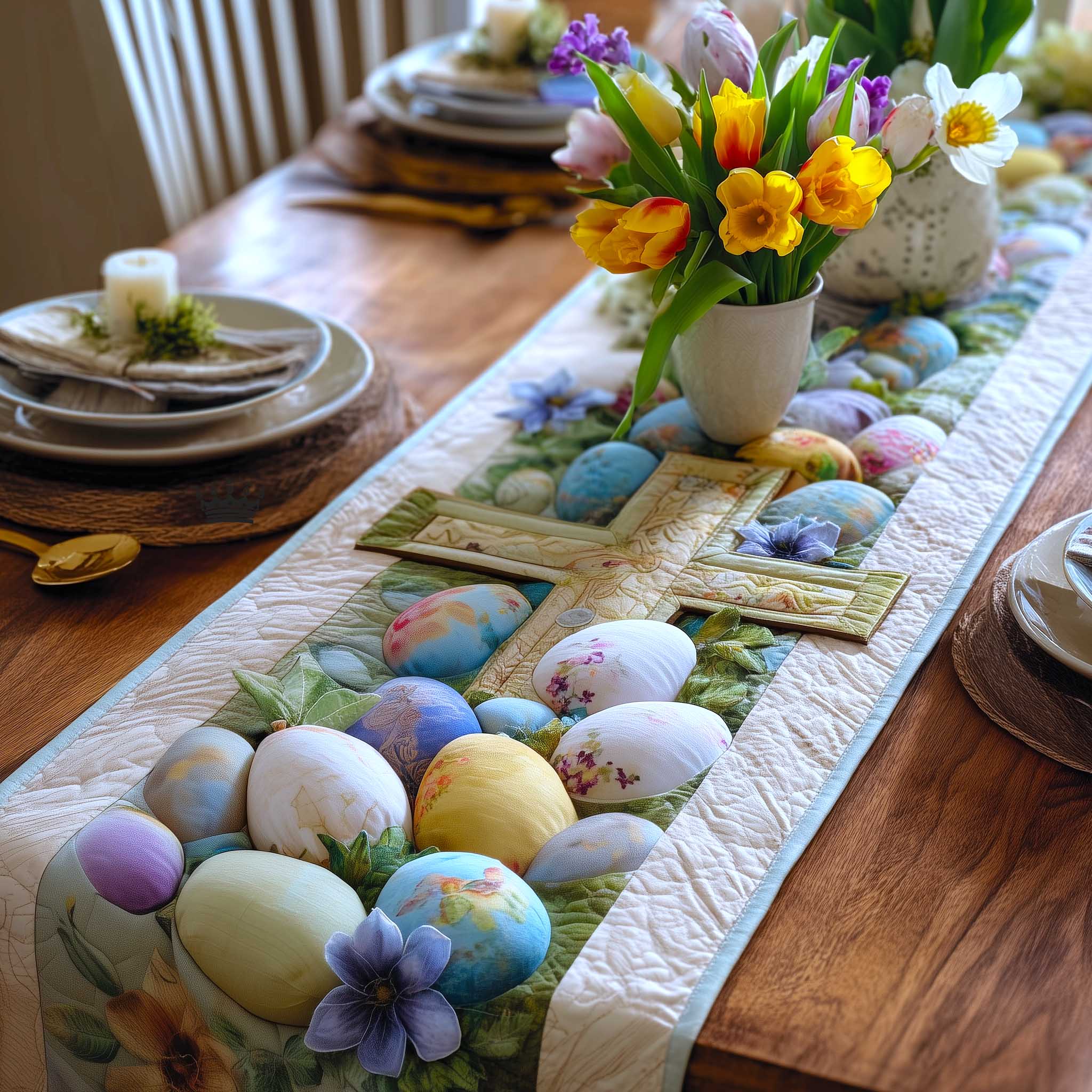 Easter Grace Quilted Table Runner Happy Easter Table Runner Modern Easter Decor