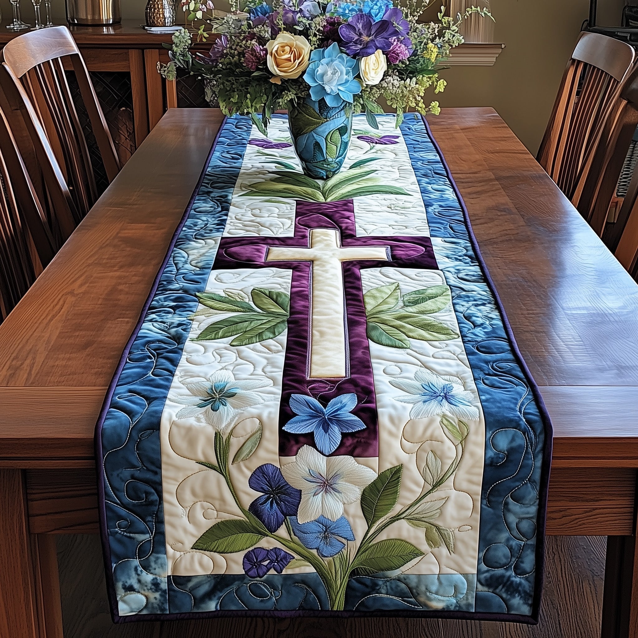 Easter Grace Quilted Table Runner Holiday Runner Dining Faith Based Easter Gifts