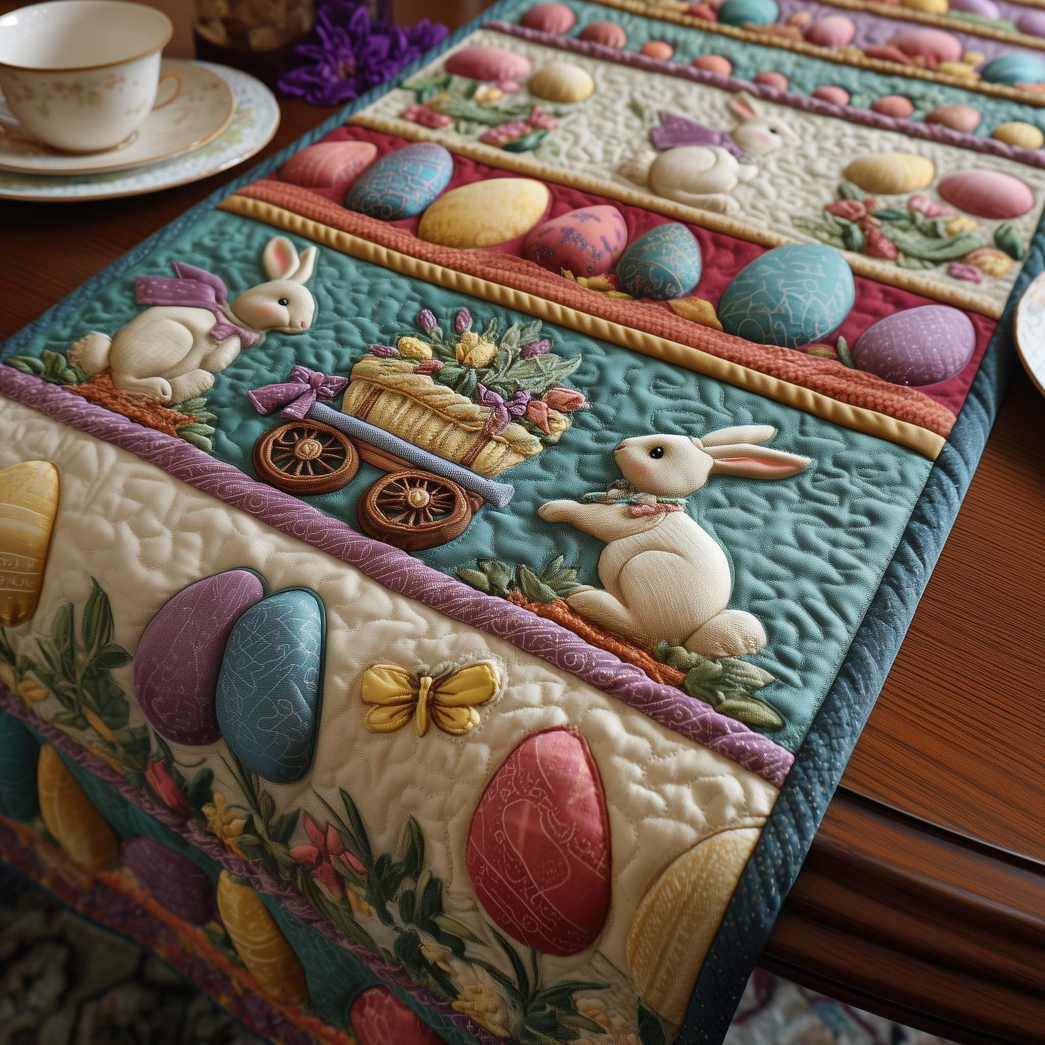 Easter Joy Quilted Table Runner Easter Table Runner Decor Presents For Rabbits