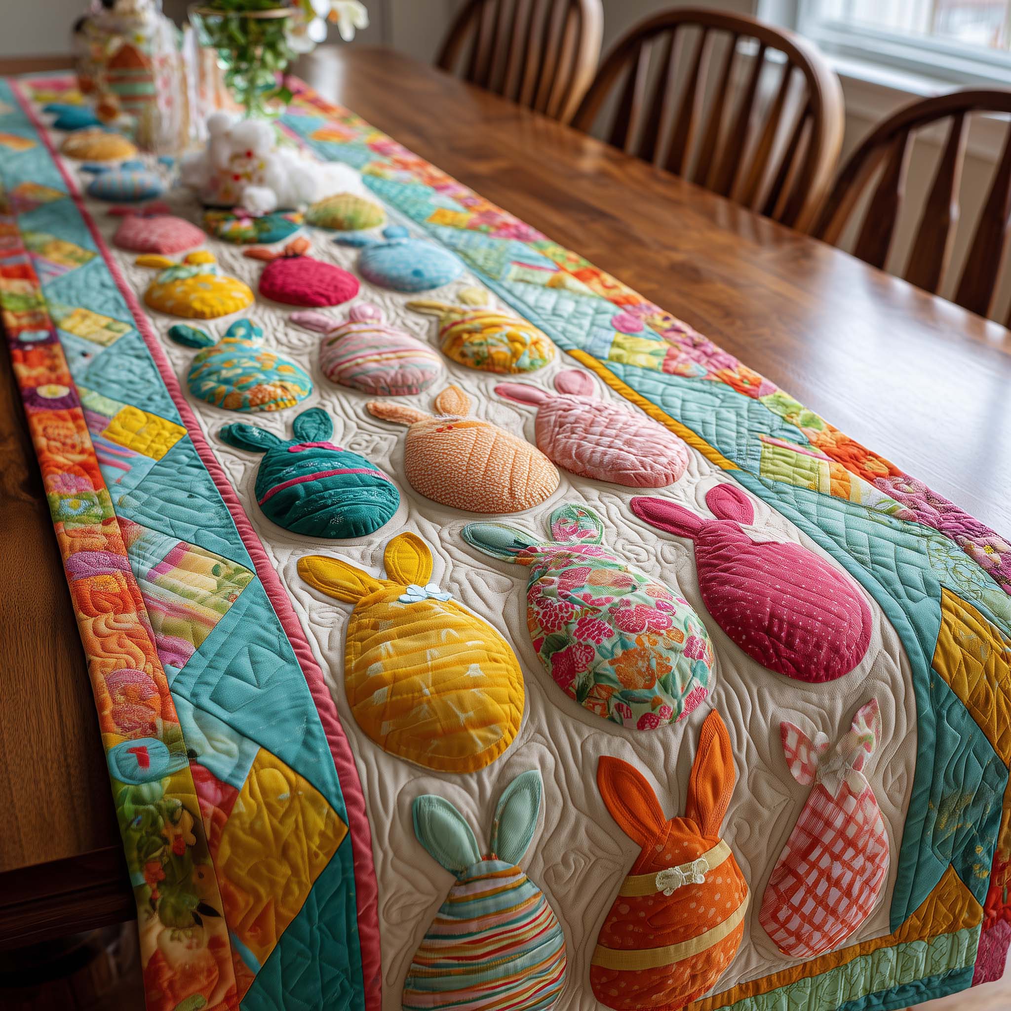 Easter Joy Quilted Table Runner Easter Themed Table Runner Bunny Owner Gifts