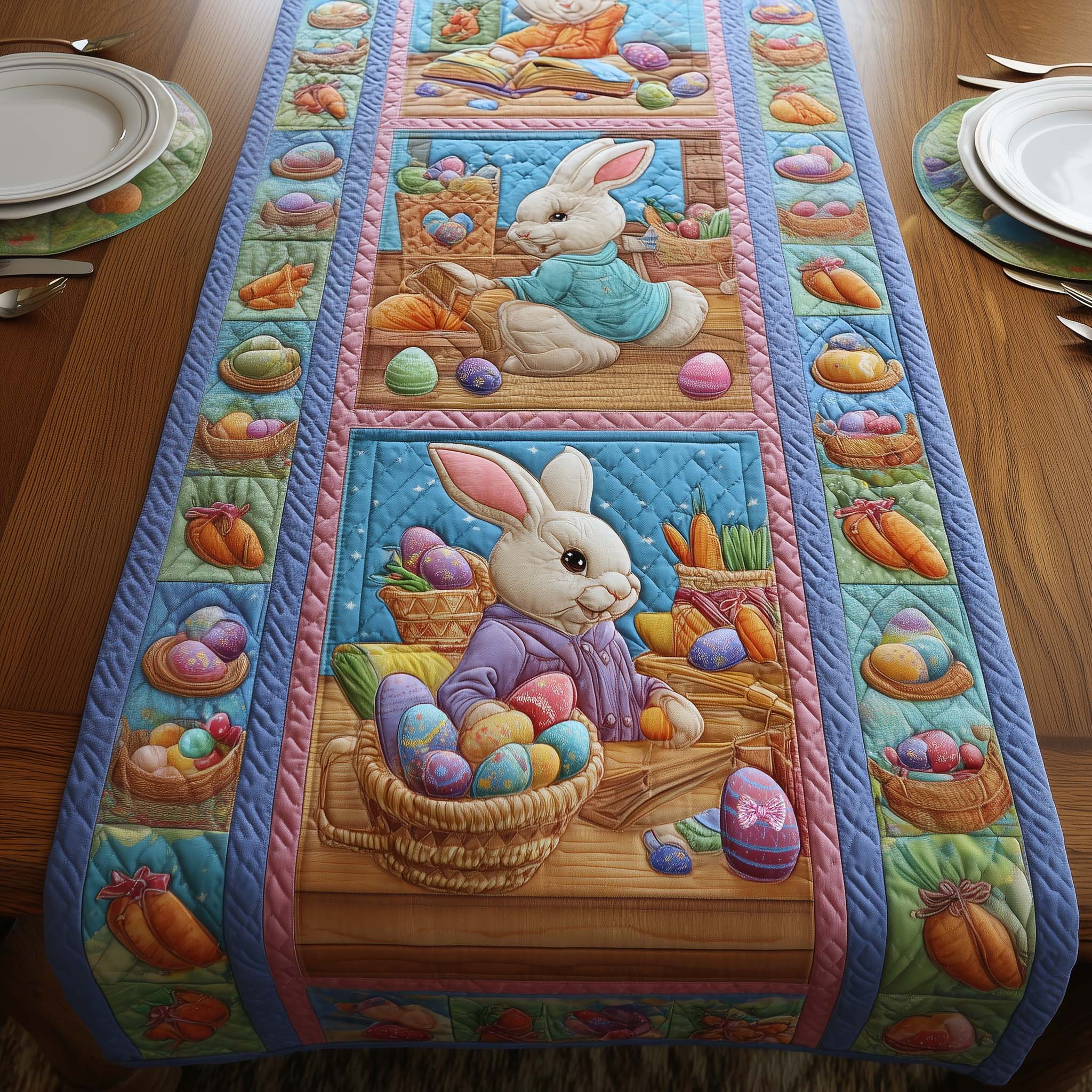 Easter Joy Quilted Table Runner Happy Easter Table Runner Gifts For People Who Like Rabbits