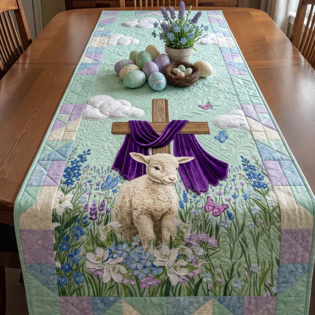 Easter Lamb Quilted Table Runner He Is Risen Table Decor Easter Gifts For Adults