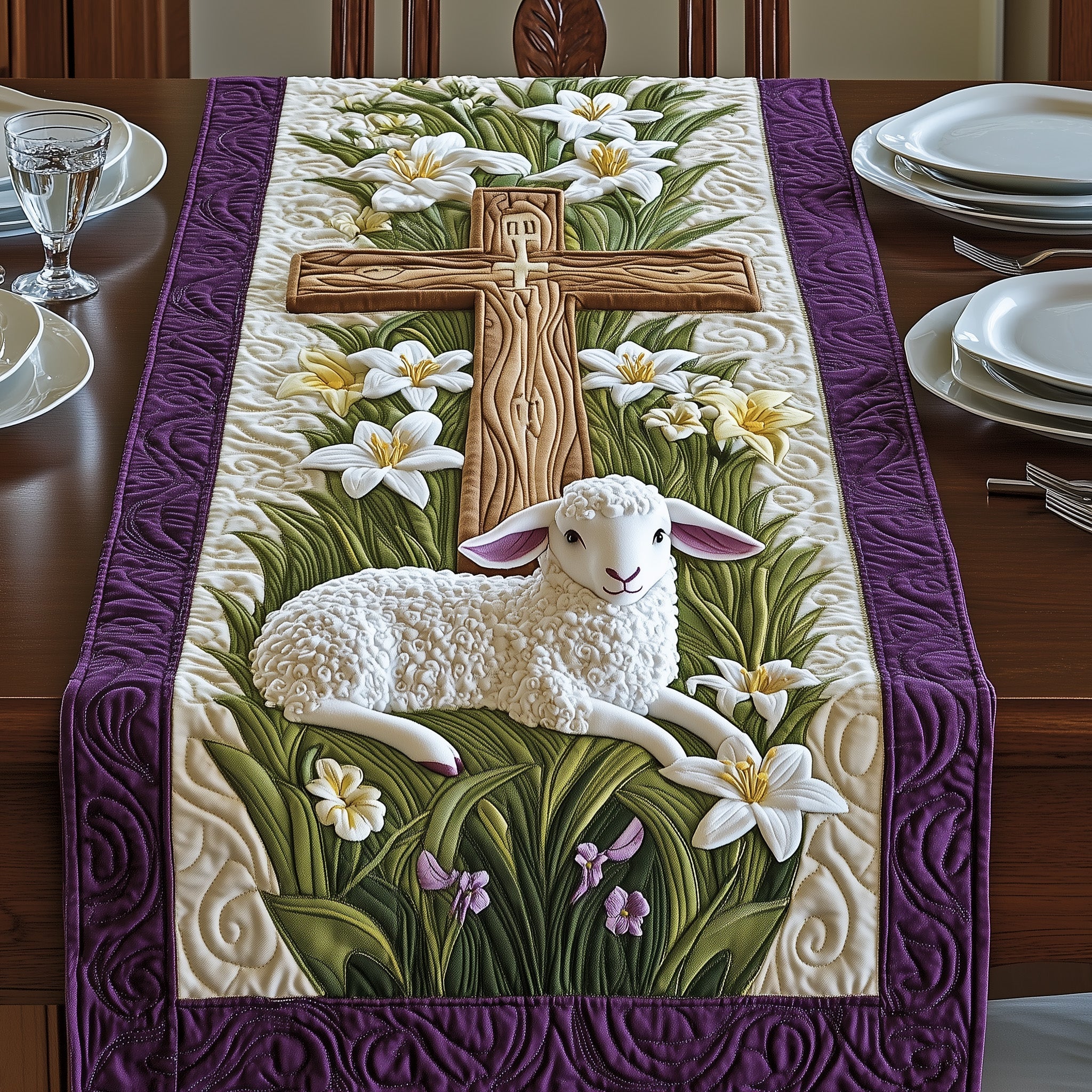 Easter Lamb Quilted Table Runner Rustic Easter Table Decor Easter Gifts For Adults