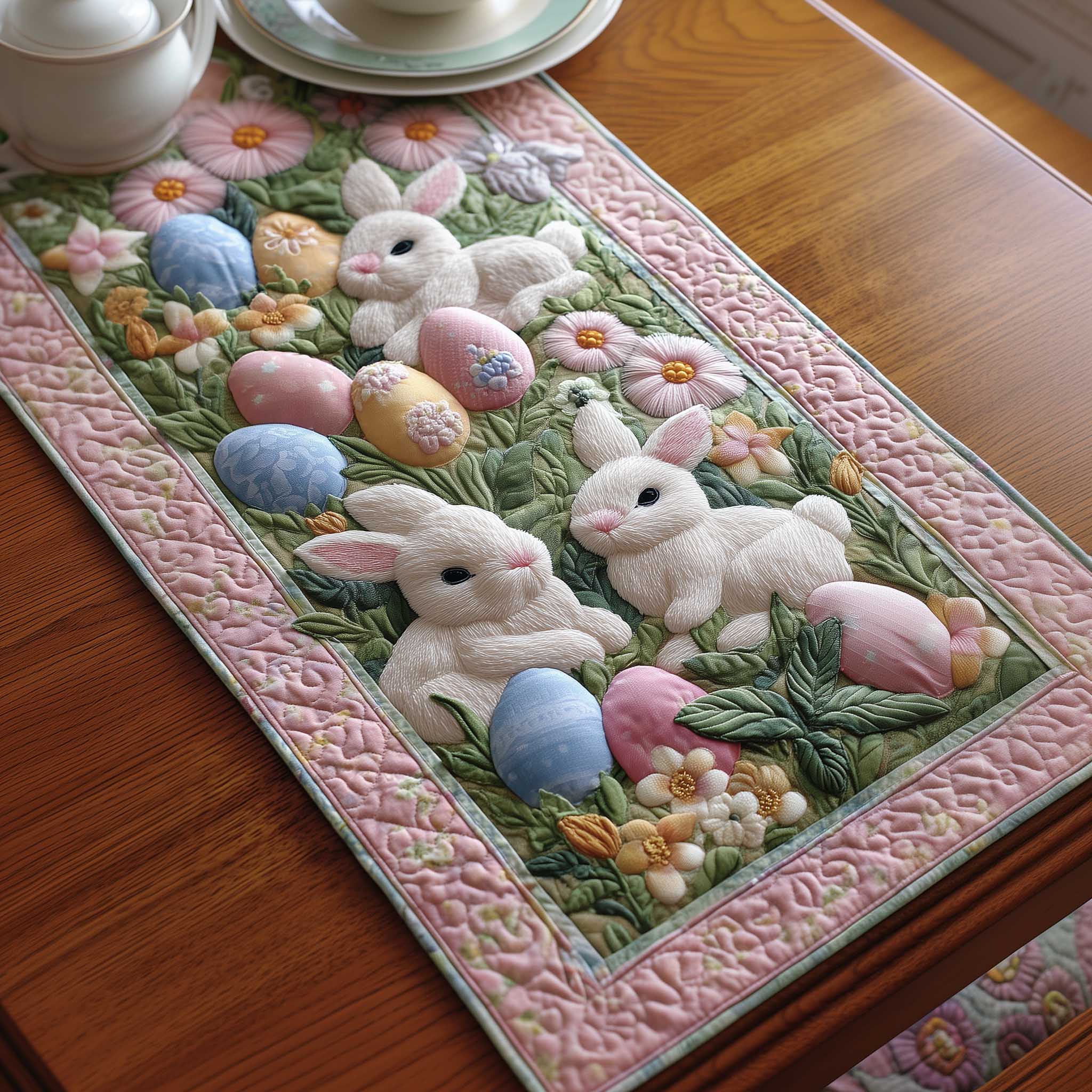 Easter Quilted Table Runner Easter Spring Table Decorations Gifts For Bunny Owners