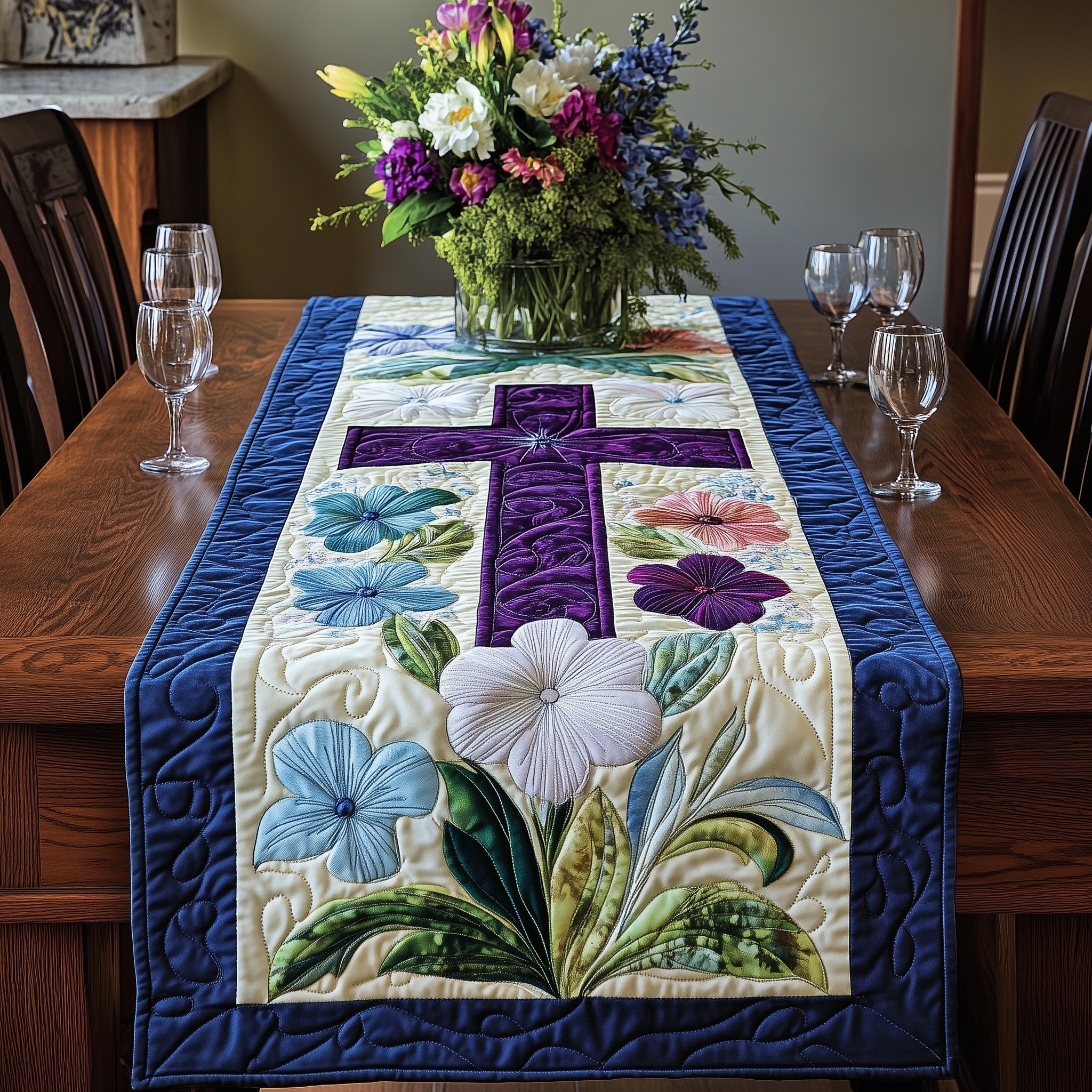 Easter Serenity Quilted Table Runner Dining Room Table Toppers Happy Easter Holiday gifts