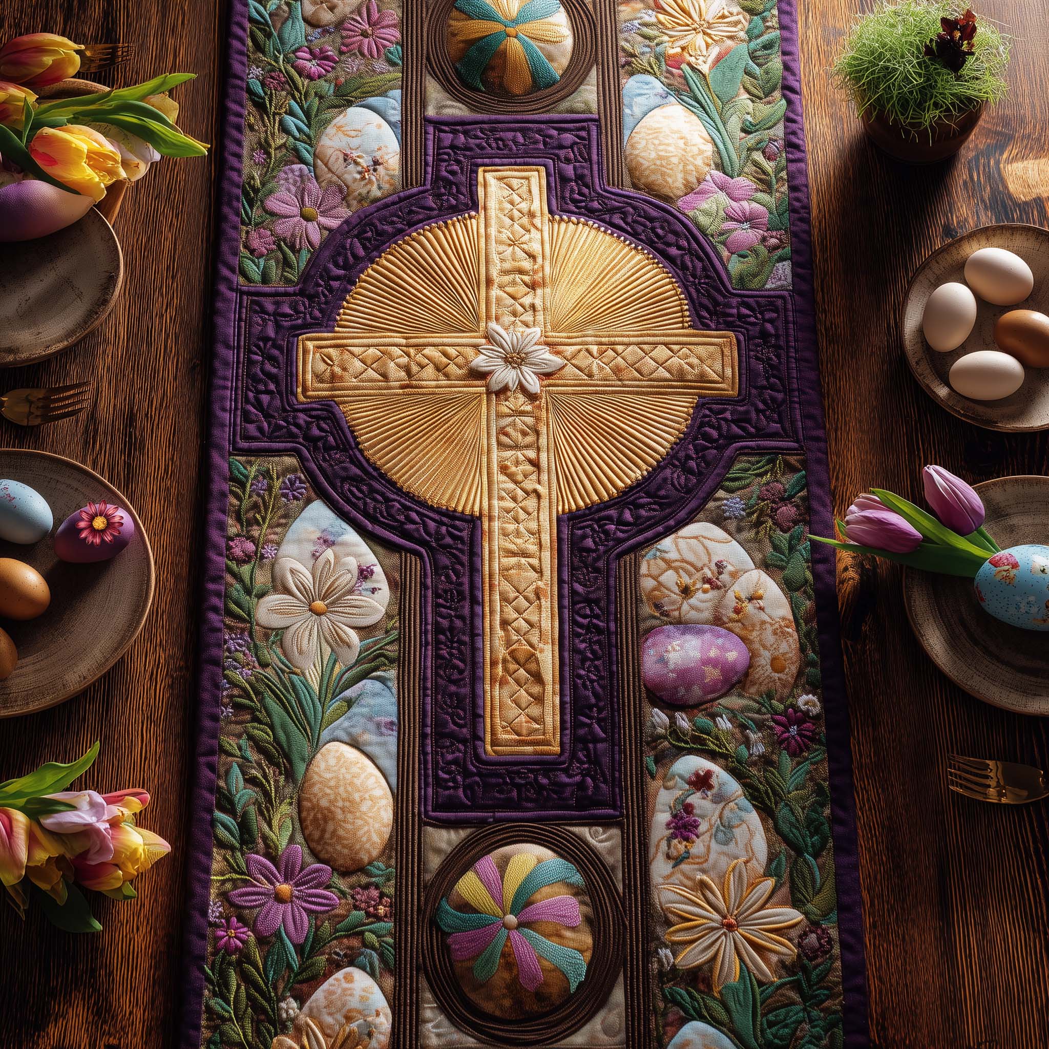 Easter Serenity Quilted Table Runner Easter Dinner Decor Bunny Gift Ideas