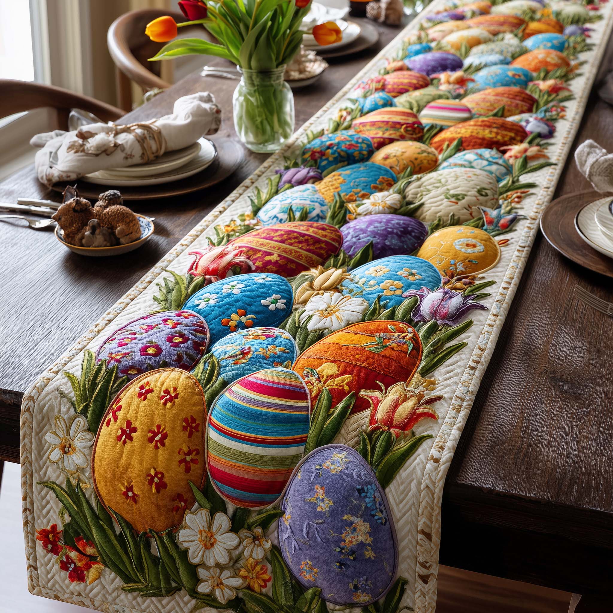 Easter Serenity Quilted Table Runner Easter Spring Table Runner Rabbit Gifts For Her