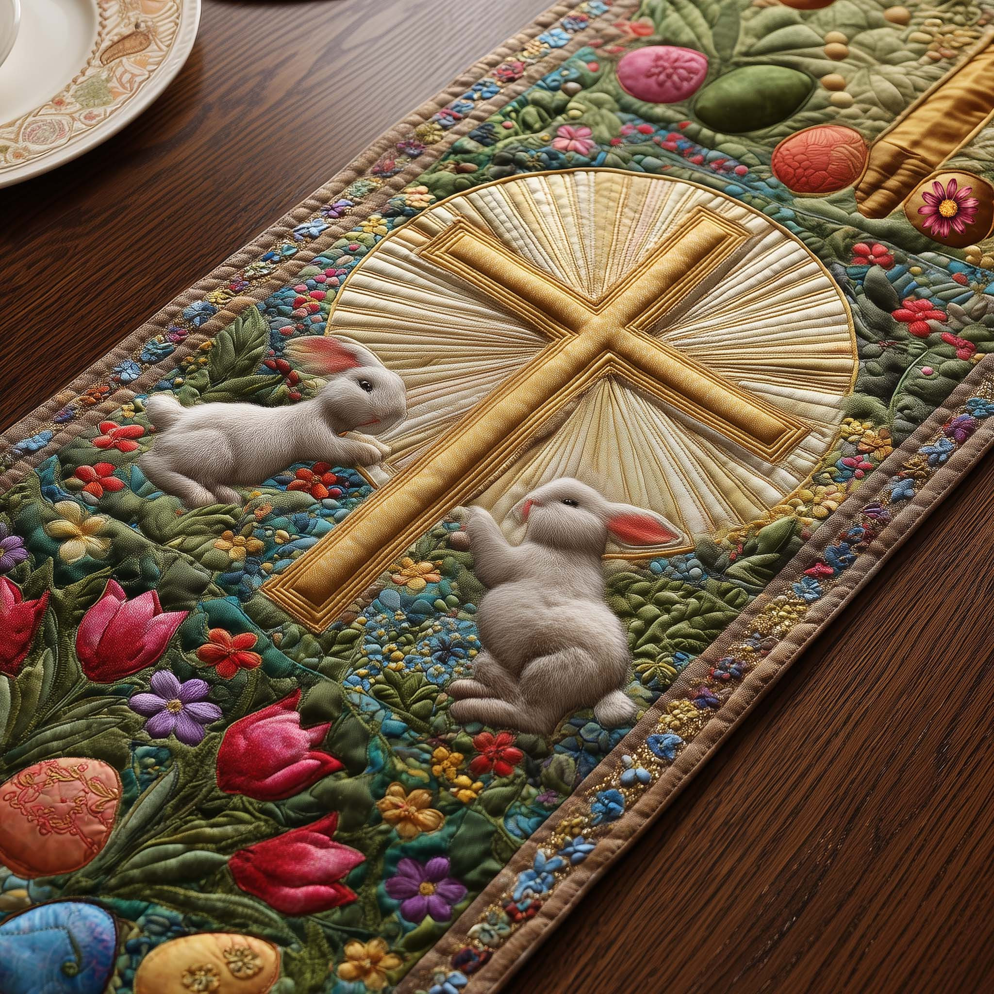 Easter Serenity Quilted Table Runner Rustic Easter Table Decor Gifts For Pet Bunnies