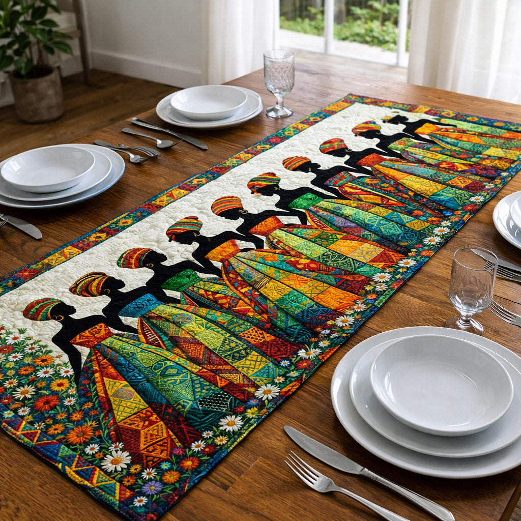 Ebony Glow Quilted Table Runner Dining Table Decor African American Gifts For Women