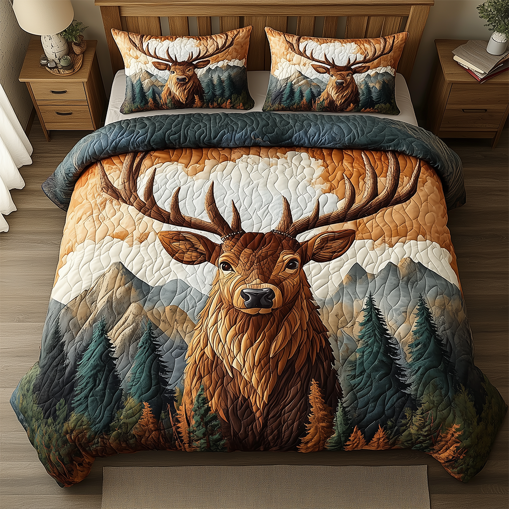 Echoes of the Wild Quilted Bedding Set Best Bedding Sets Gift For Deers Hunters Men