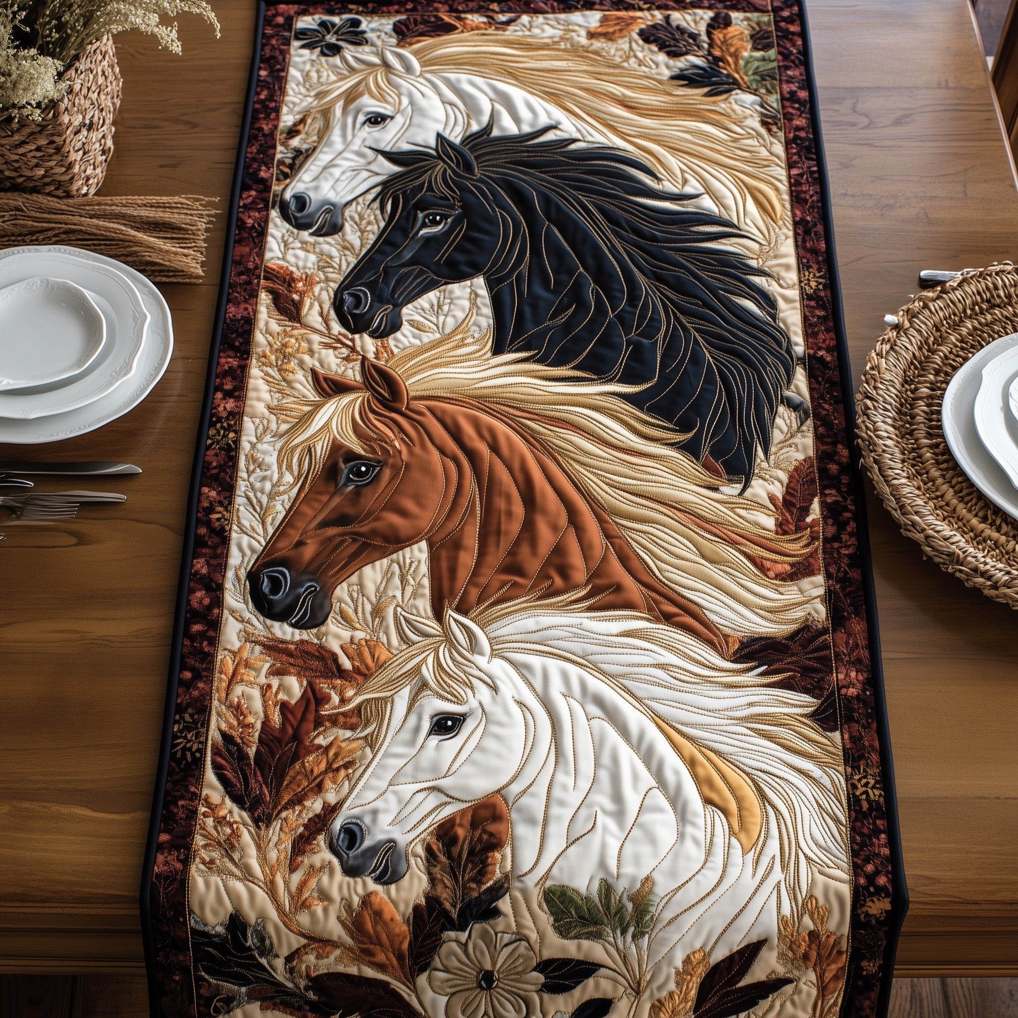 Echoes of the Wild Quilted Table Runner Bohemian Style Table Runner Gifts For The Horse Lover Woman