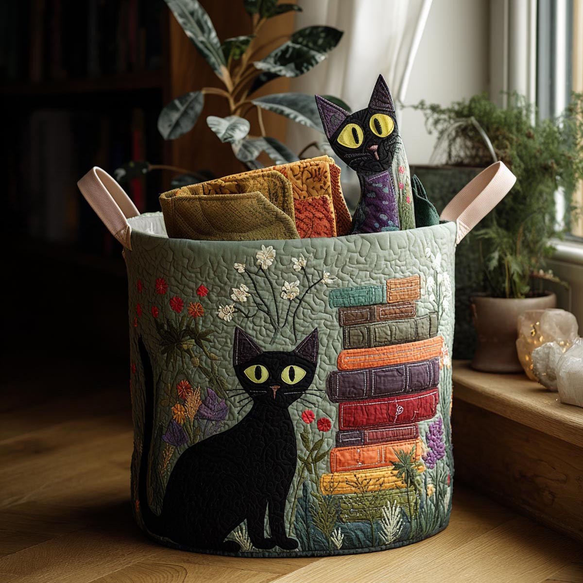 Eclipse Cat Quilted Laundry Basket Folding Laundry Hamper Gift For Best Friend