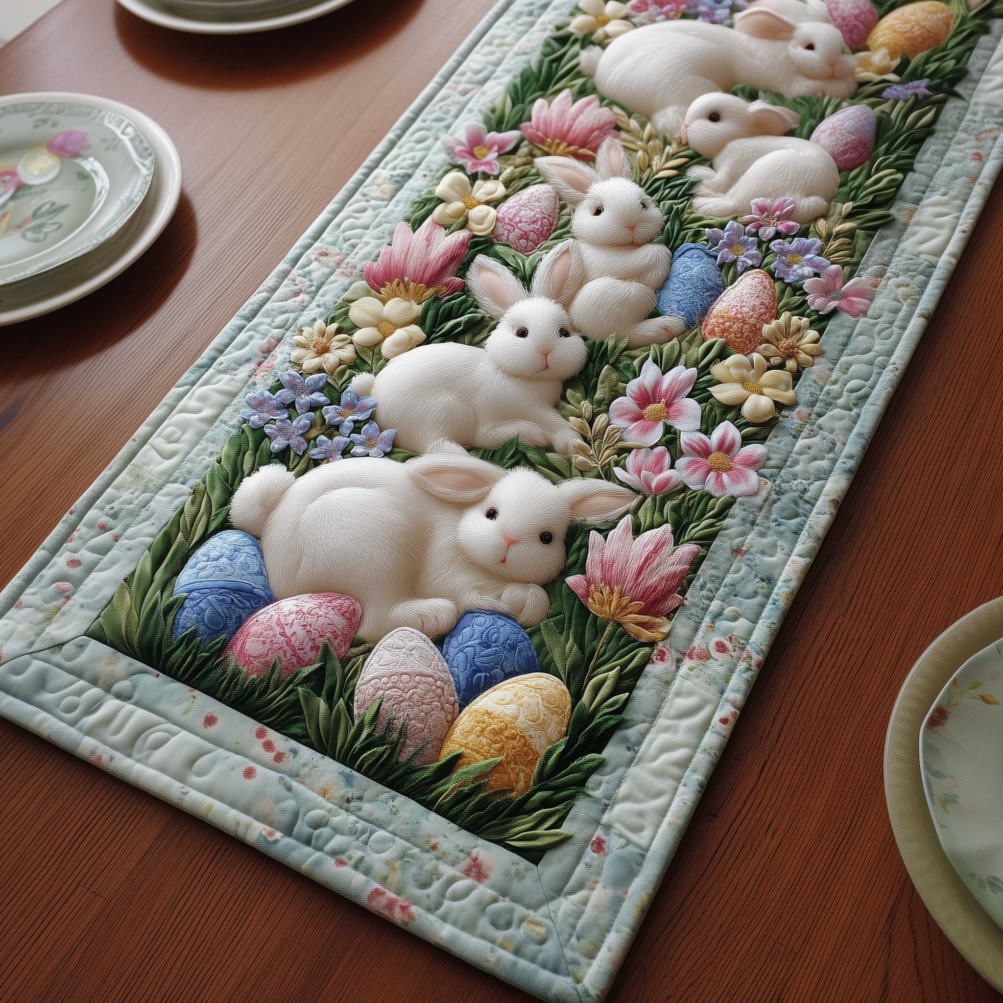 Egg Charm Quilted Table Runner Holiday Table Runners Rabbit Gifts For Adults