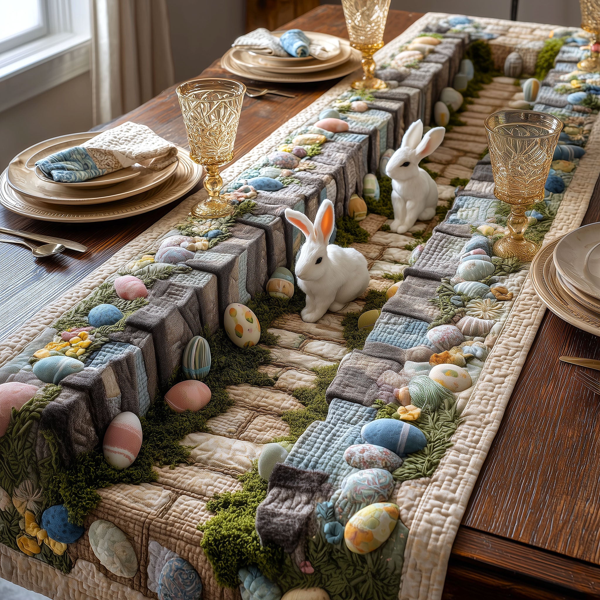 Egg Garden Quilted Table Runner Elegant Easter Table Decor Rabbit Related Gifts