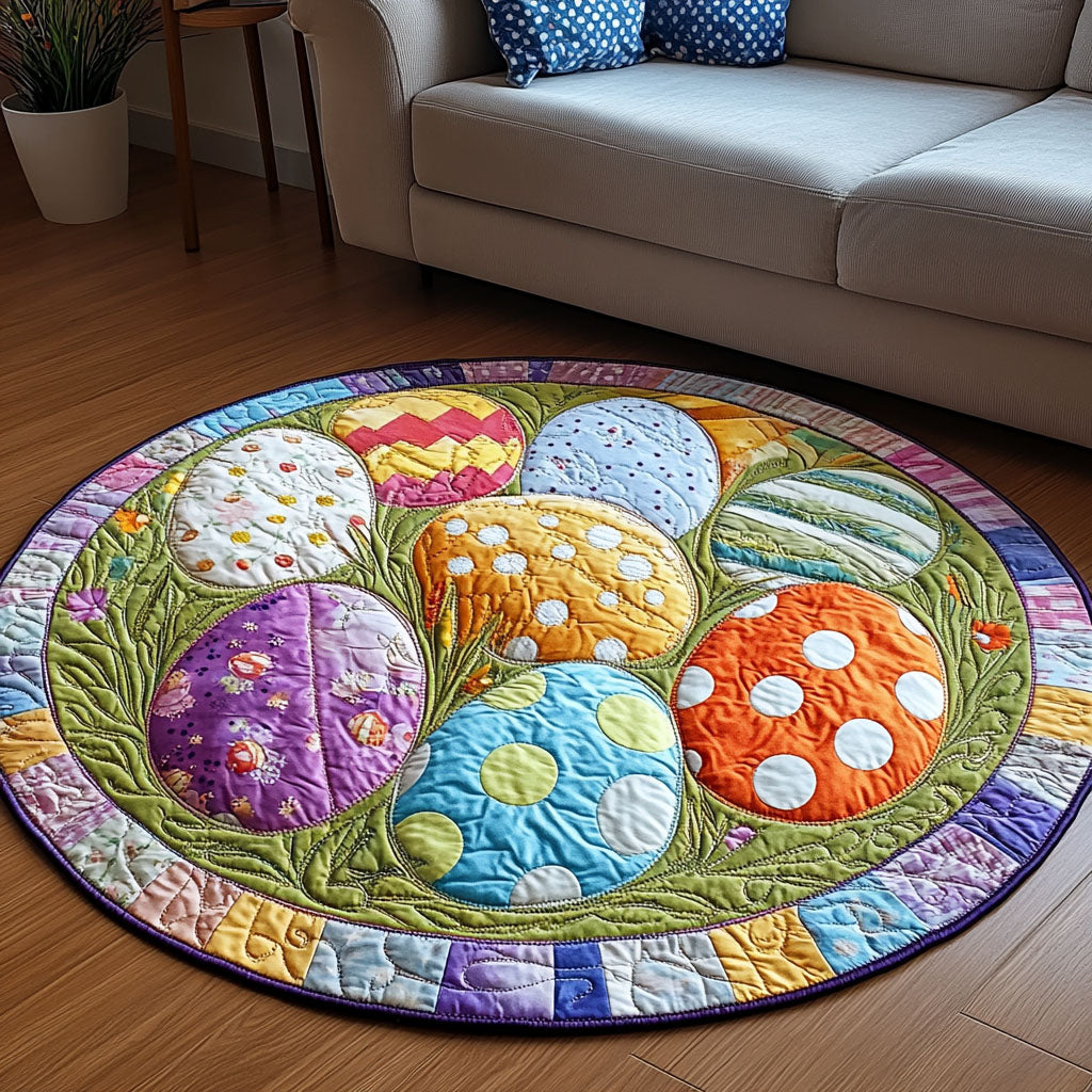 Egg Patterns Quilted Round Mat Circle Rugs Small Easter Gifts For Adults
