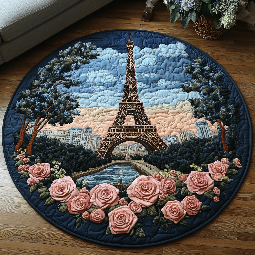 Eiffel Charm Quilted Round Mat Small Round Carpets Birthday Gift Ideas For Mother