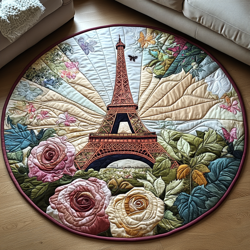 Eiffel Elegance Quilted Round Mat Round Rugs Large Good Mother Gifts