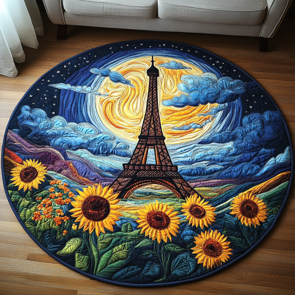 Eiffel Lights Quilted Round Mat Round Floor Rugs Best Presents For Mothers