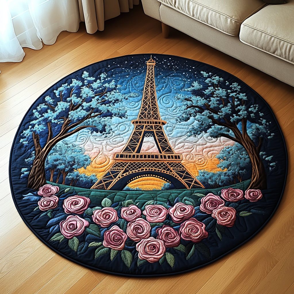 Eiffel Nights Quilted Round Mat Circle Mat Best Moms Day Gifts