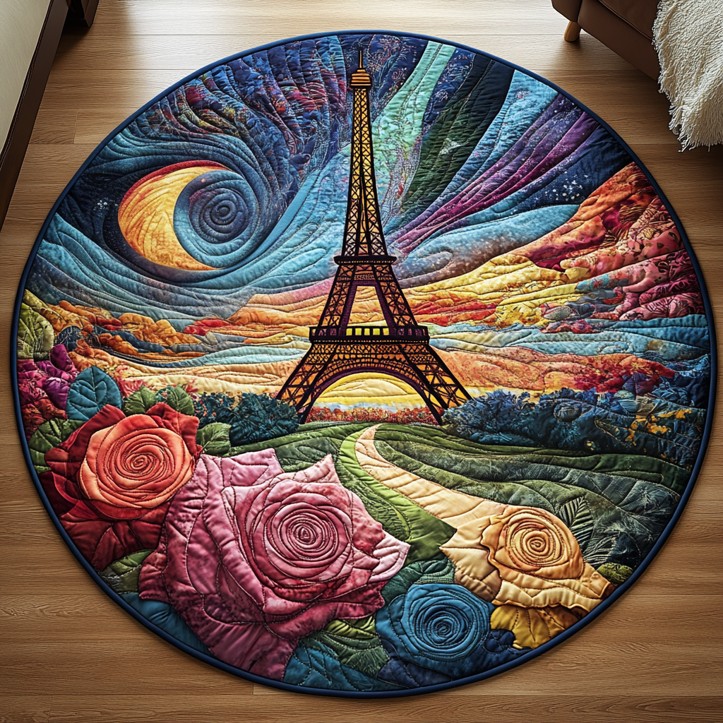 Eiffel Romance Quilted Round Mat Modern Circle Rug Mothers Day Suggestions