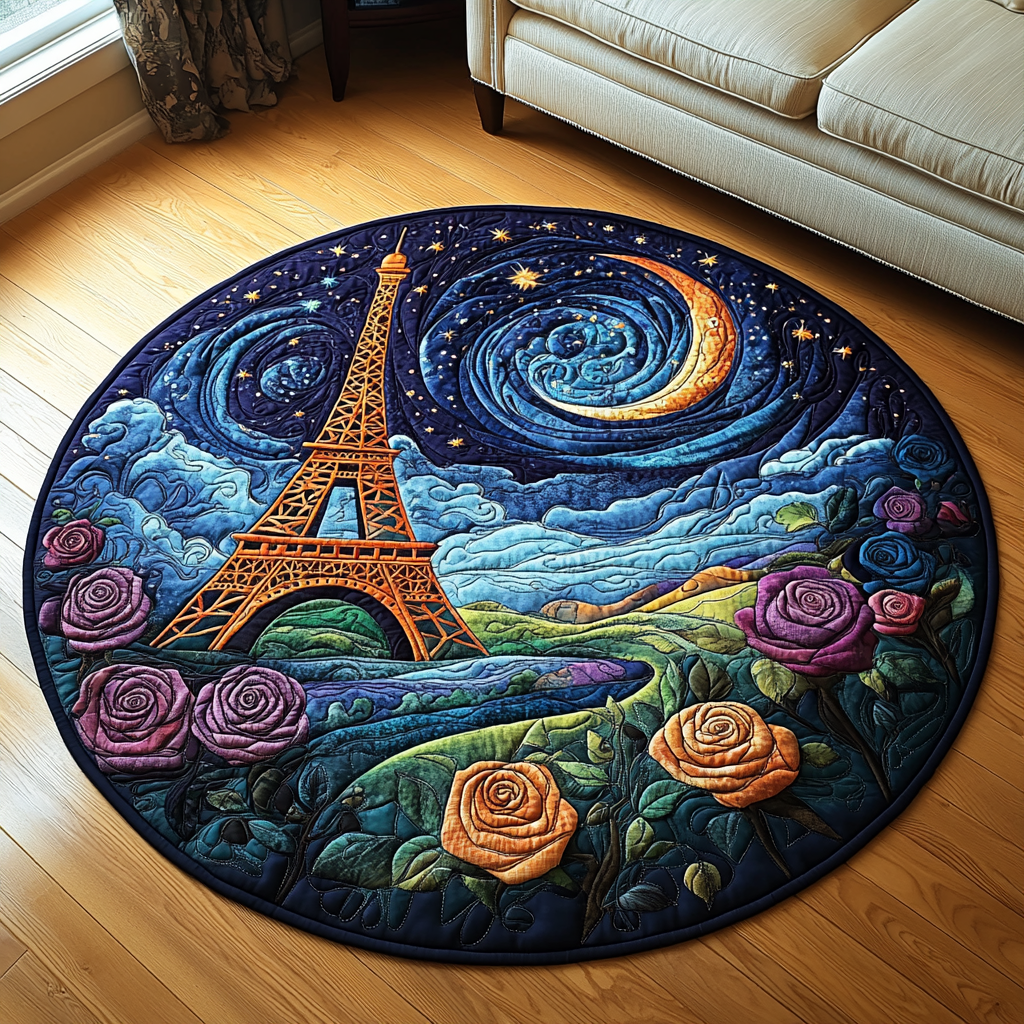 Eiffel Skyline Quilted Round Mat Round Floor Mat Mother Present Ideas