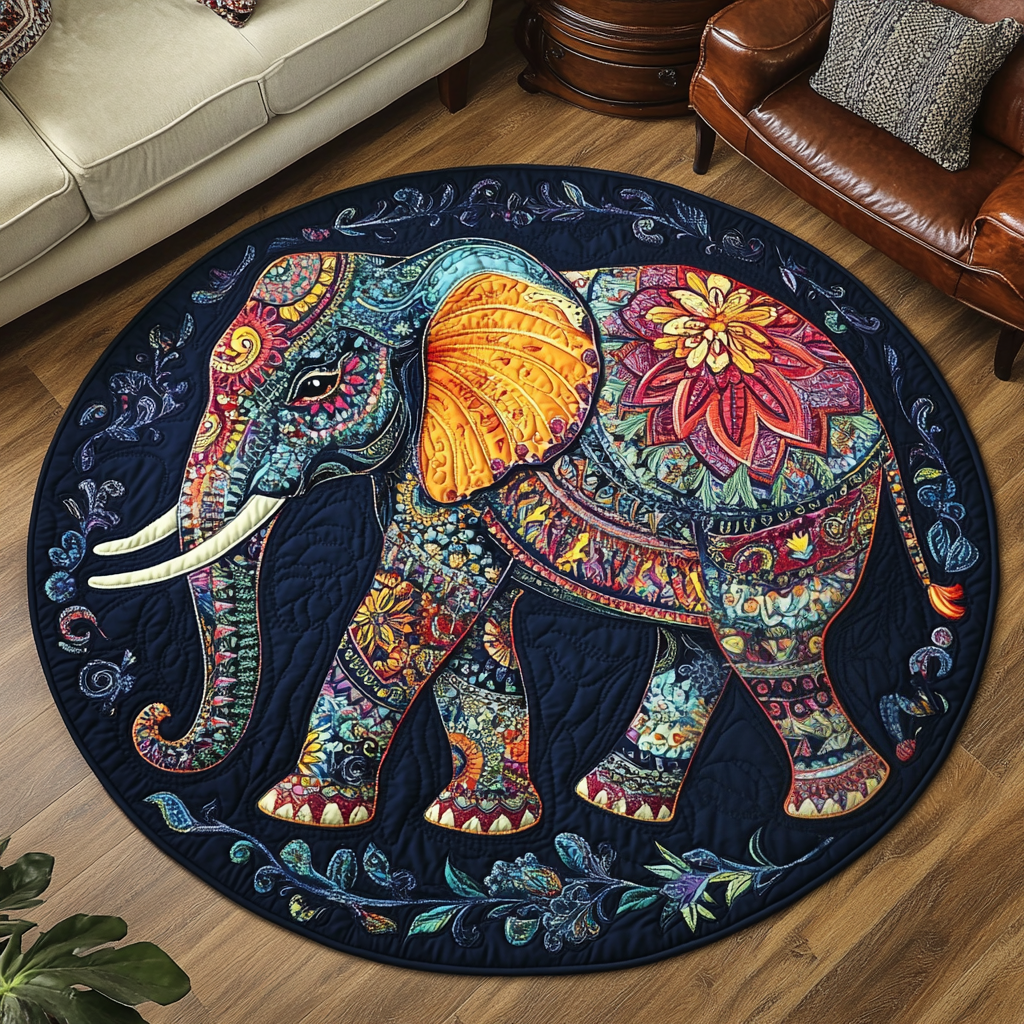 Ele Print Quilted Round Mat Circle Floor Rugs Gifts For Elephant Lovers