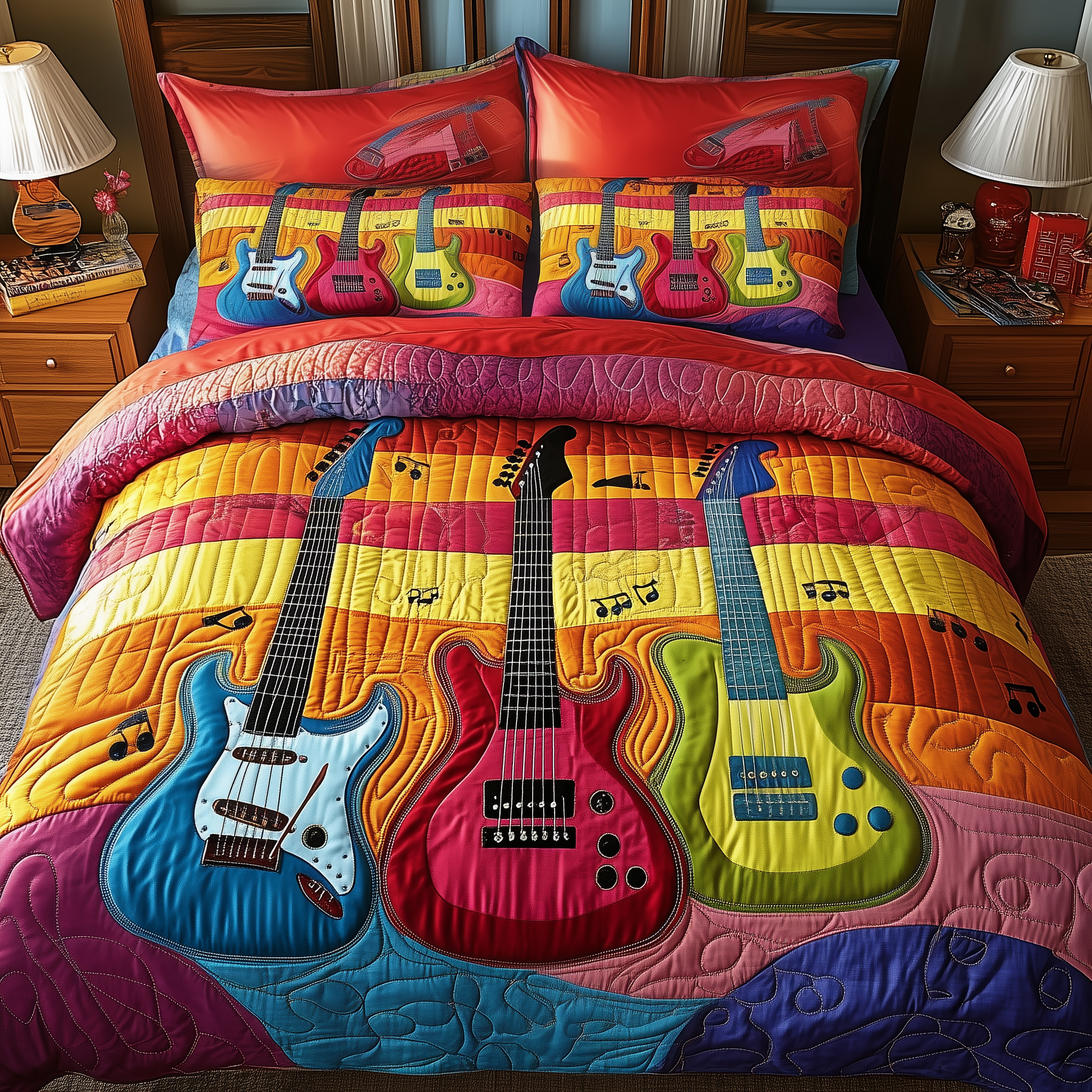 Electric Guitar Quilted Bedding Set Quilt Comforter Sets Gifts For New Guitar Players
