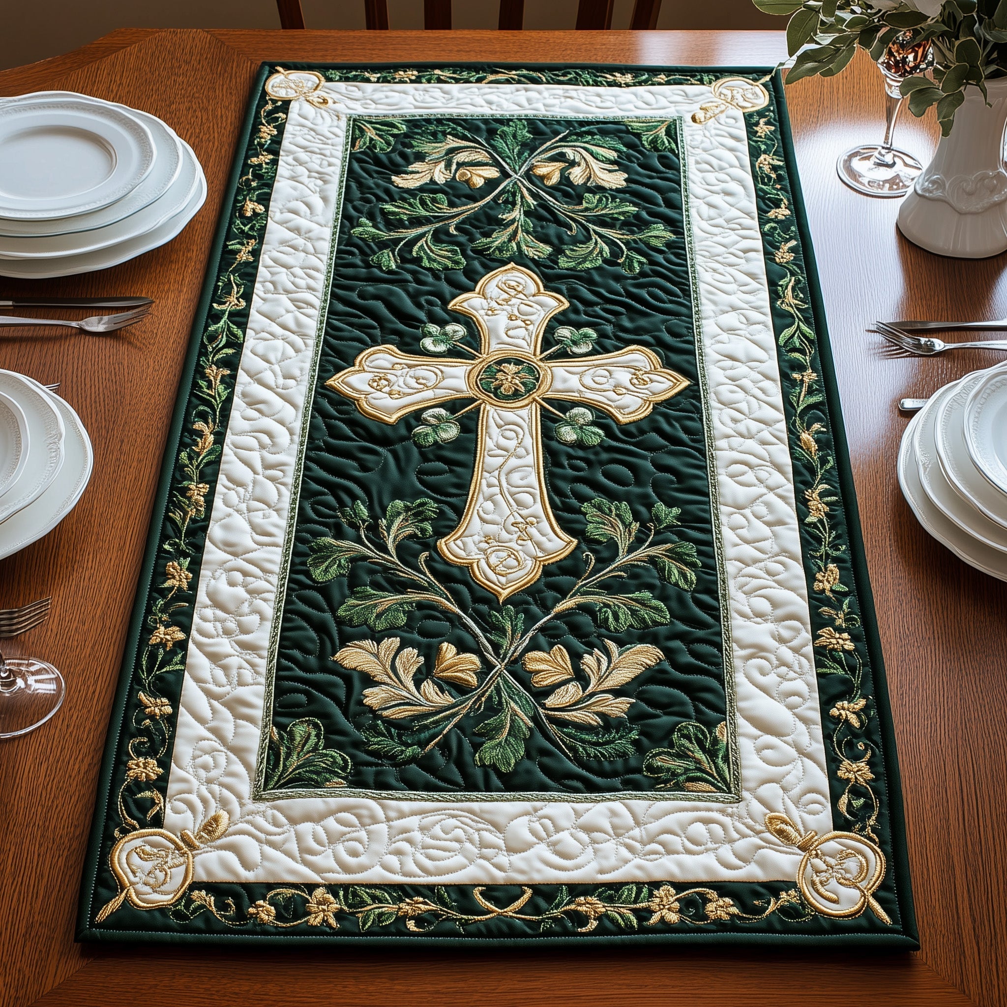 Elegance Celtic Cross Quilted Table Runner Dining Table Decor Ideas Tree Of Life Merchandise